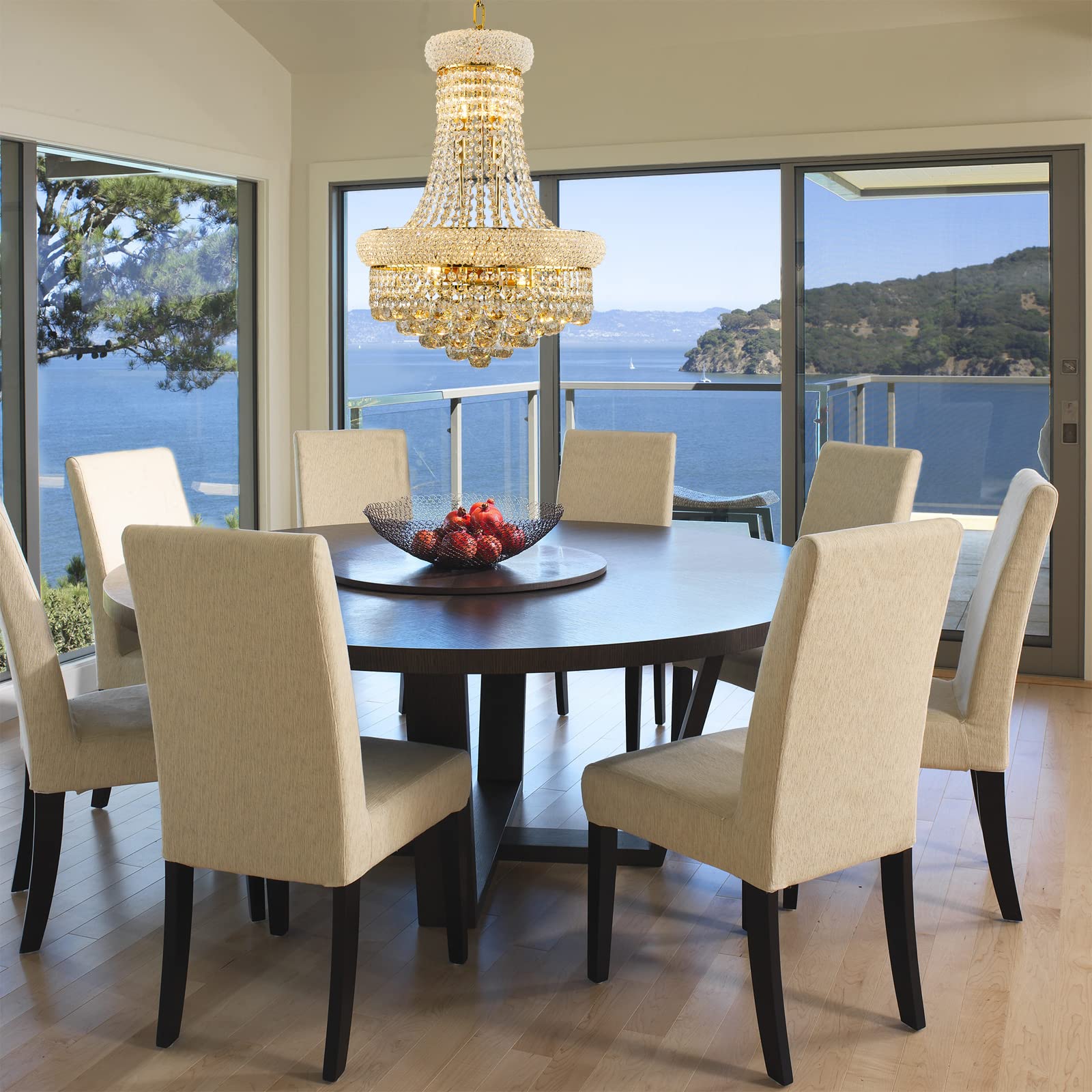 Homeooze 10 - Light Unique Empire Crystal Chandelier For Foyer Entryway Living Room Dining Room Bedroom Hallway Gold Finish
