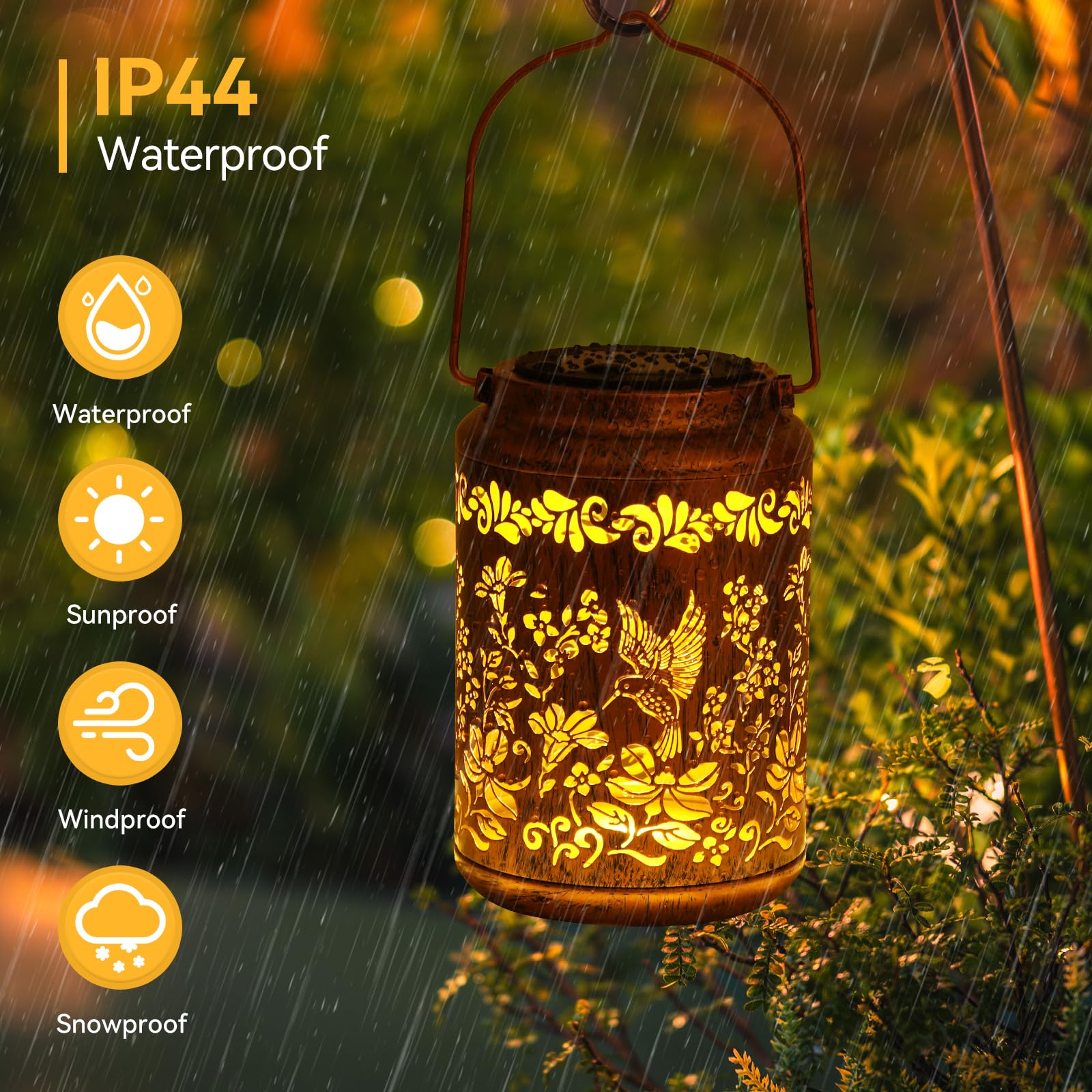 OxyLED Solar Lanterns Outdoor, 50LM LED Metal Hanging Lanterns, Waterproof Garden Decor, Red Copper, Model DL-FG, 2 Pack
