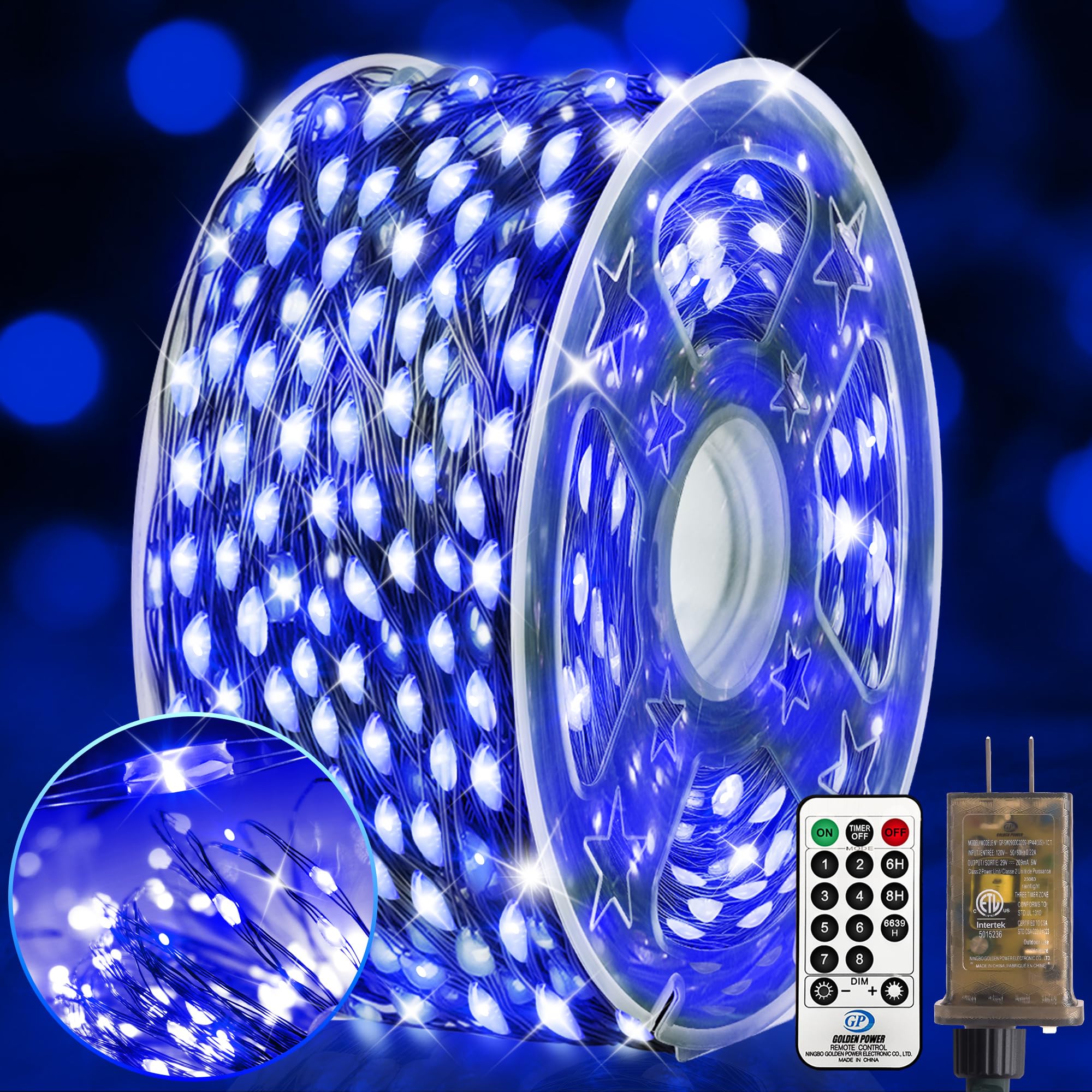 KNONEW 400FT 1200 LED Outdoor Fairy Lights, Waterproof, 8 Modes, Blue, Model KN-1000-LIG168-01