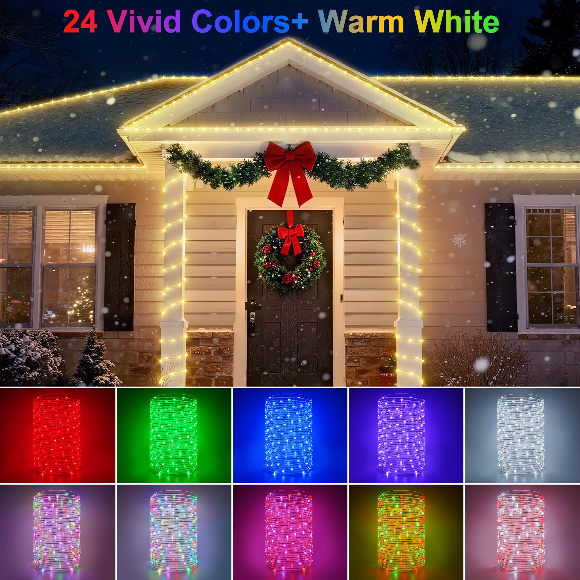 300 Led Rope Lights Outdoor String Lights Plug In  100Ft Warm White & Color Changing Christmas Lights Outdoor  Fairy Lights With Remote  Rope Lighting Waterproof For Garden Balcony(Not Connectable)