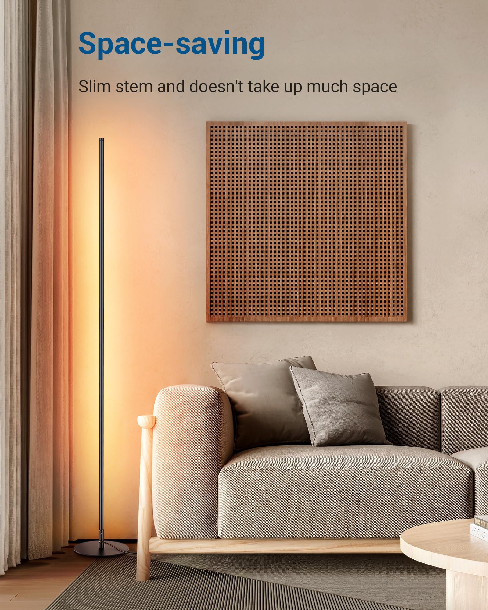 DEWENWILS Modern LED Floor Lamp - 57.5" Dimmable Minimalist Lighting, Black Metal for Living Room, Bedroom, Home Office, 3000K Warm White