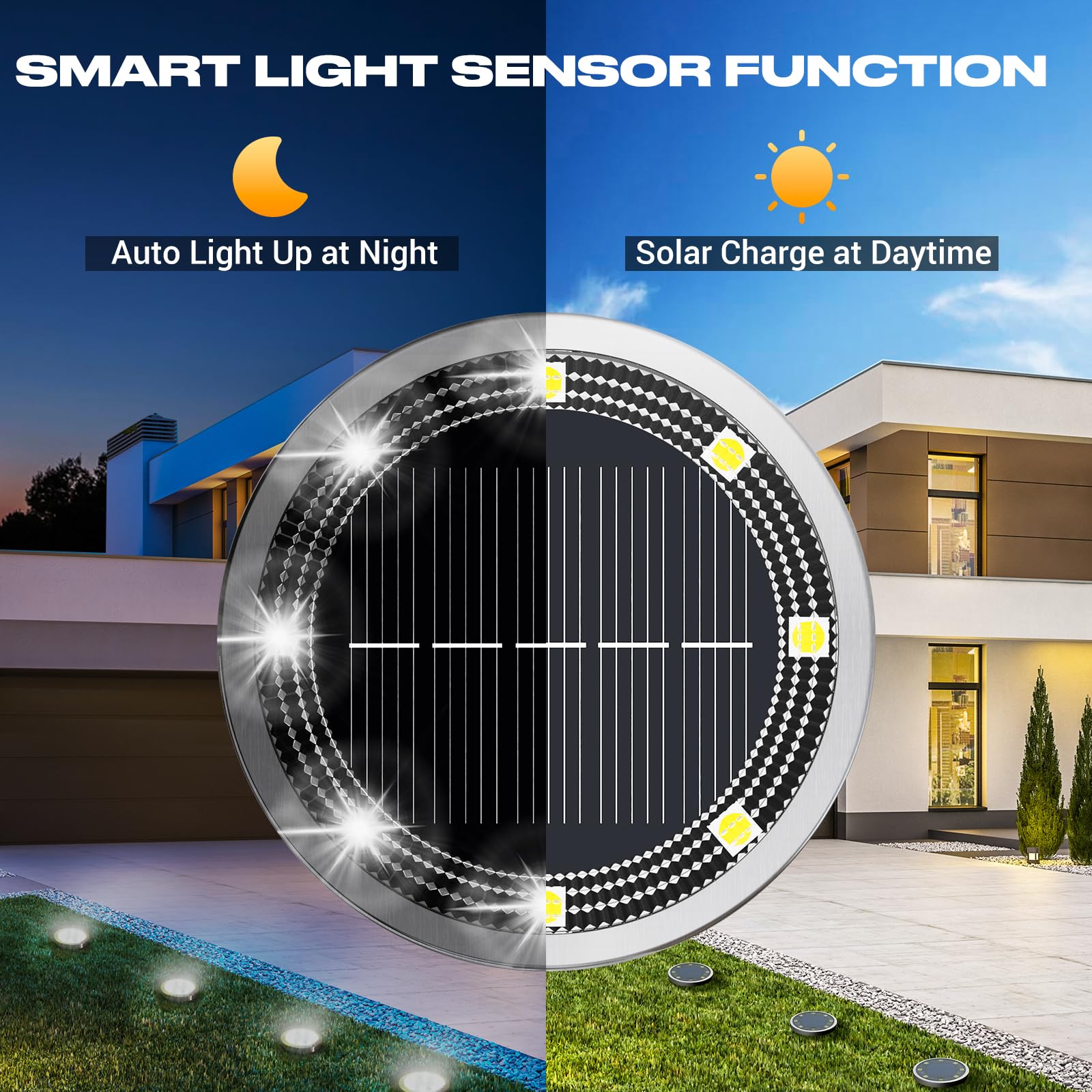 Peasur Solar Ground Lights, 8 Pack, IP68 Waterproof, Anti-Rust, Cool White, Model P8FSD-001