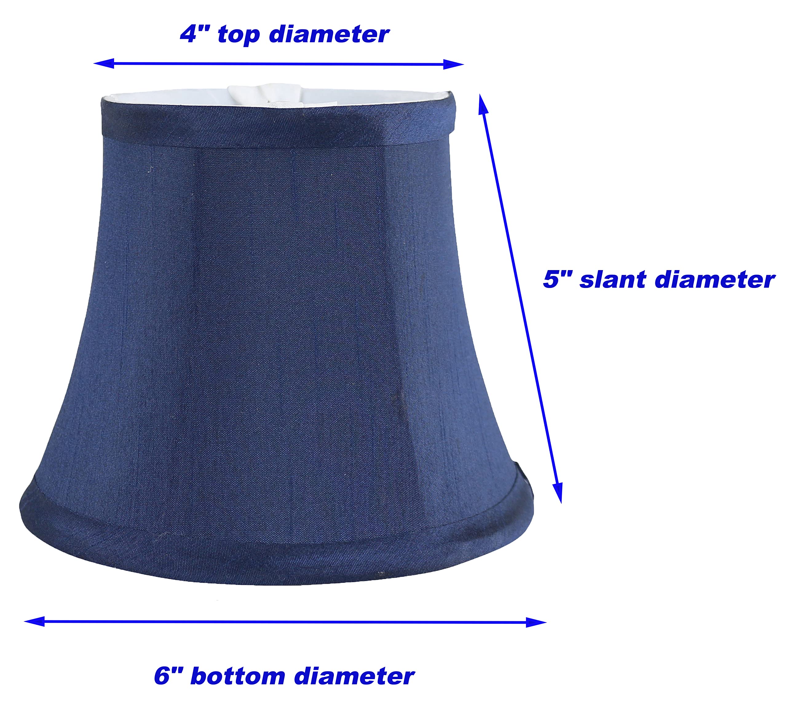 MERIVILLE Set of 2 Blue Faux Silk Chandelier Lamp Shades, Softback Bell Shape, Clip-On Fitter, 4in x 6in x 5”