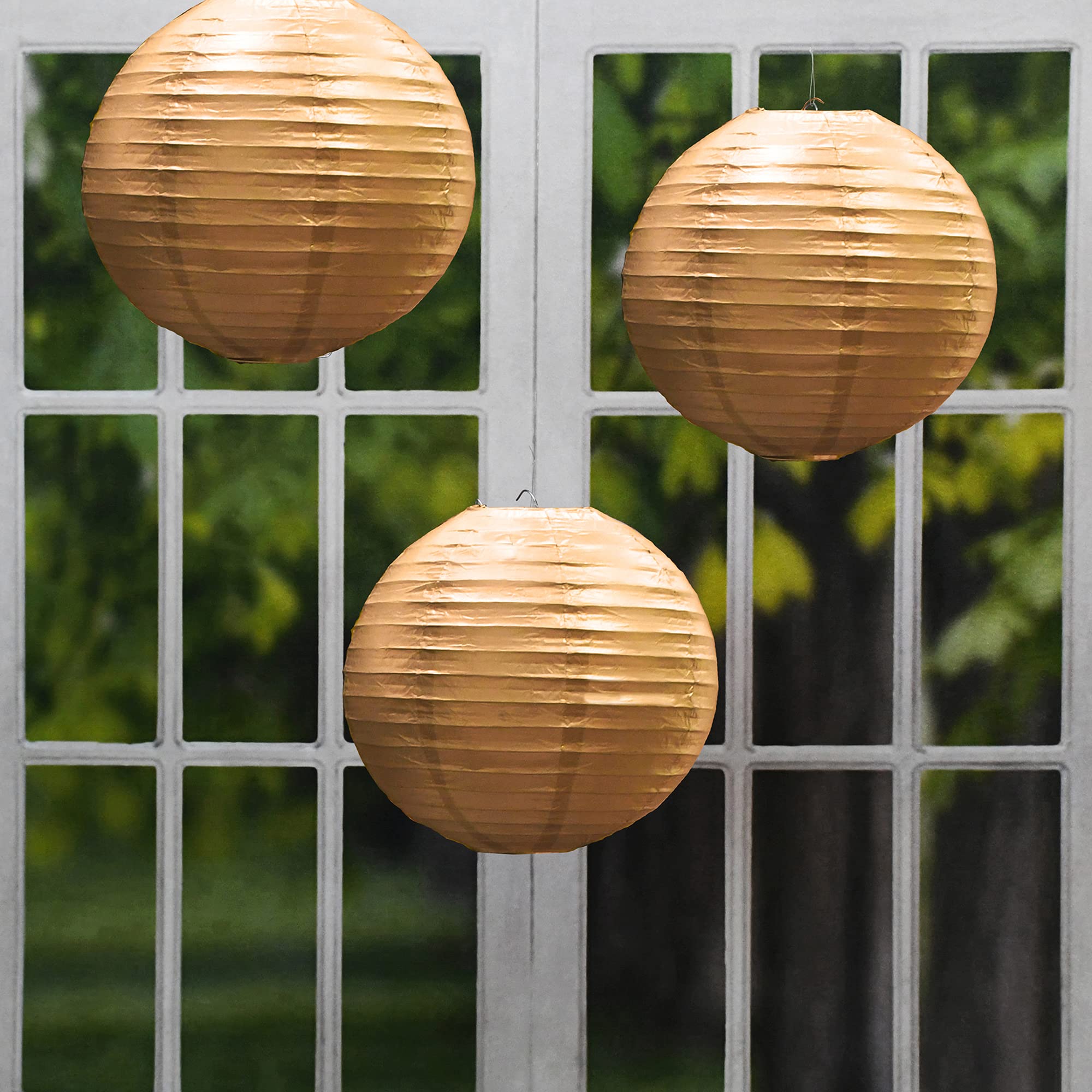 Lumabase Round Paper Lanterns, Metallic Gold - Set Of 5