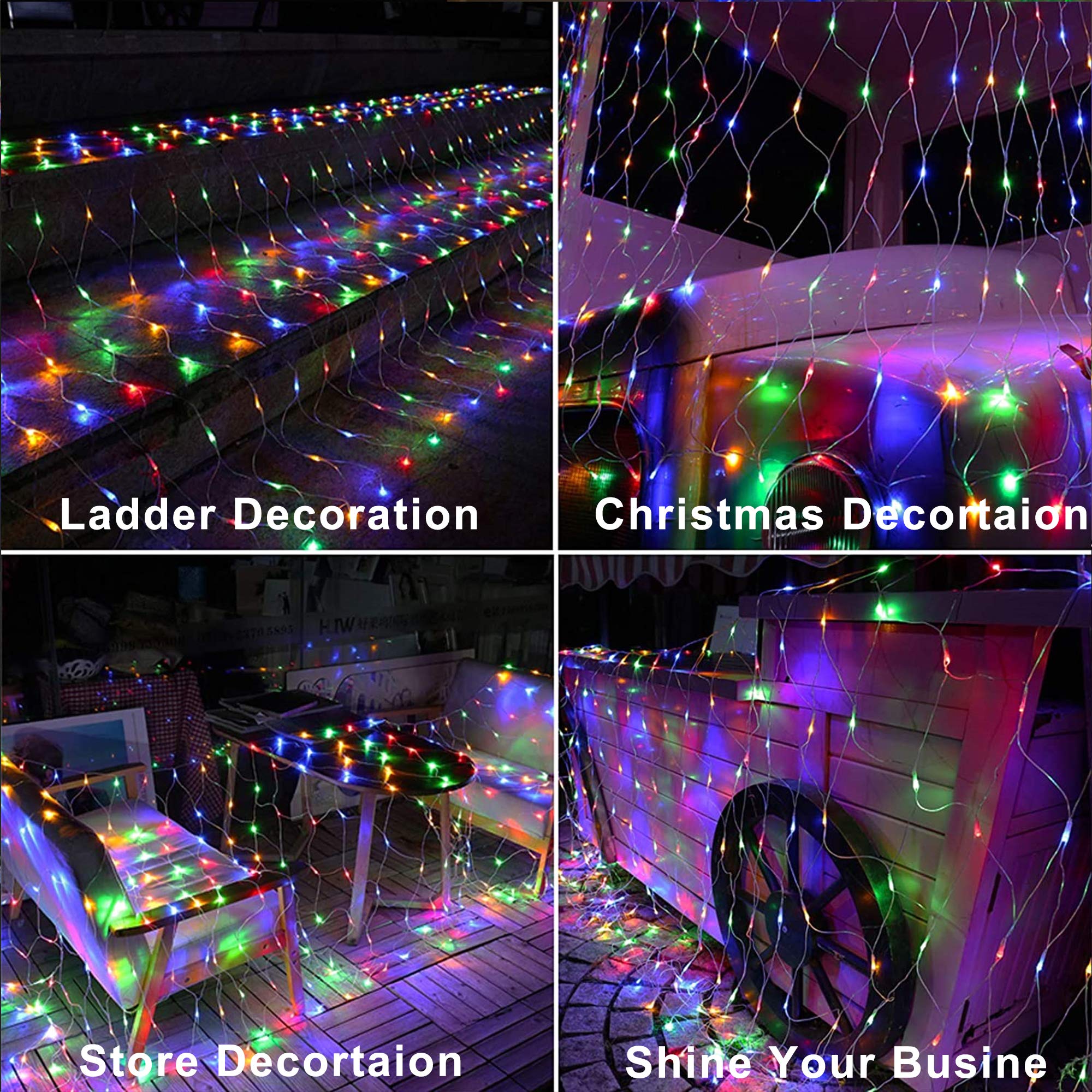 Oopswow Garden Net String Lights, Outdoor 192Led 9.8Ft X 6.6Ft Multicolor Fairy Lights With 8 Modes, Waterproof For Patio, Tree,