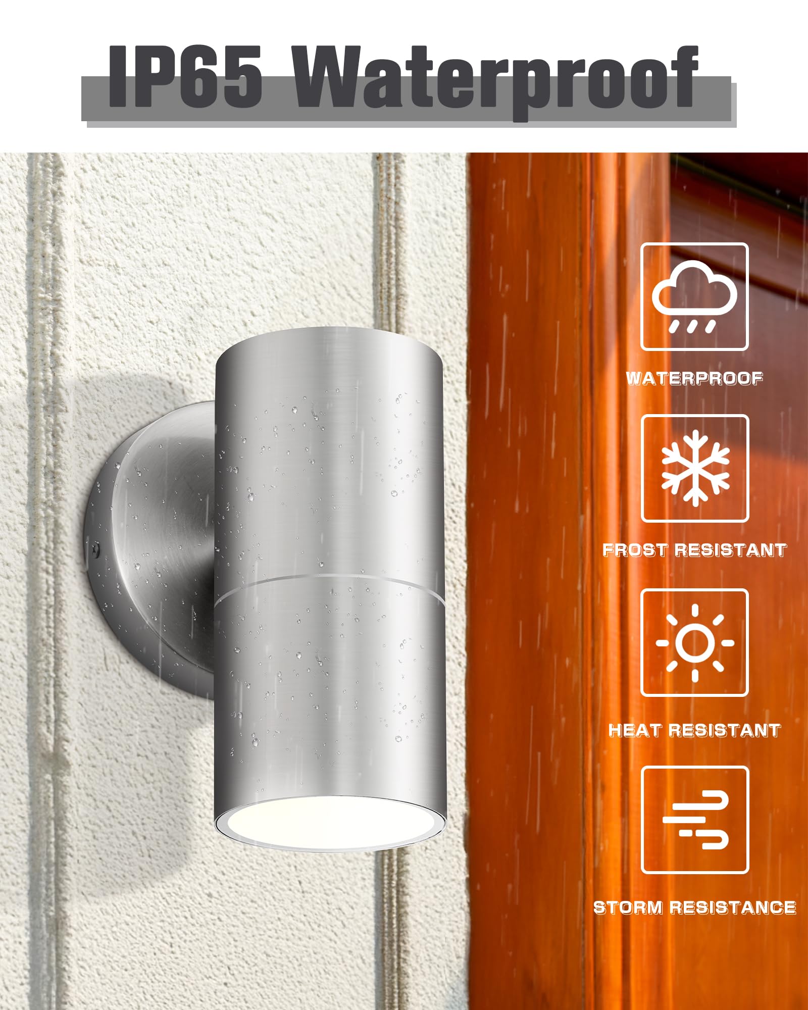 Ken & Ricky Stainless Steel Outdoor Wall Sconce, Modern Porch Light, 1 Pack, Brushed Nickel, Model KR3309-SS-1PK