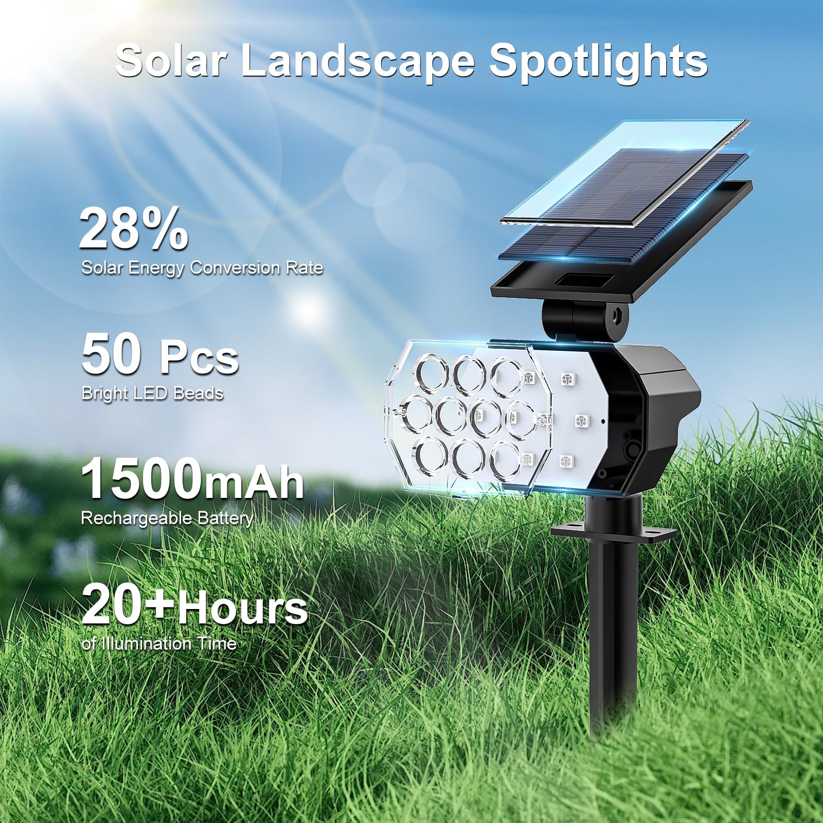 Solar Spot Lights Outdoor Color Changing, [7 Modes/8 Pack] Christmas Ip67 Waterproof Landscape Spotlights, Dusk To Dawn Solar Po