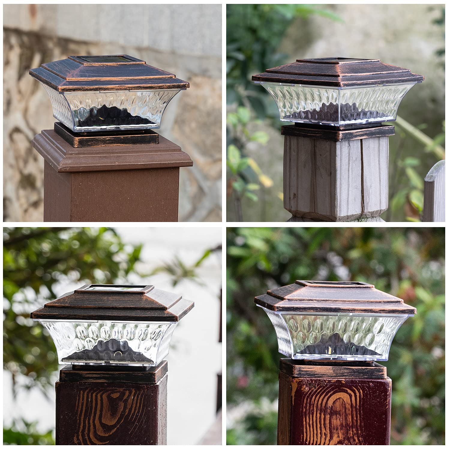 HUYIENO Solar Post Cap Lights Outdoor LED, 8pk, Warm White/Bright White, Brushed Copper, Suitable for 4x4 Wooden Posts
