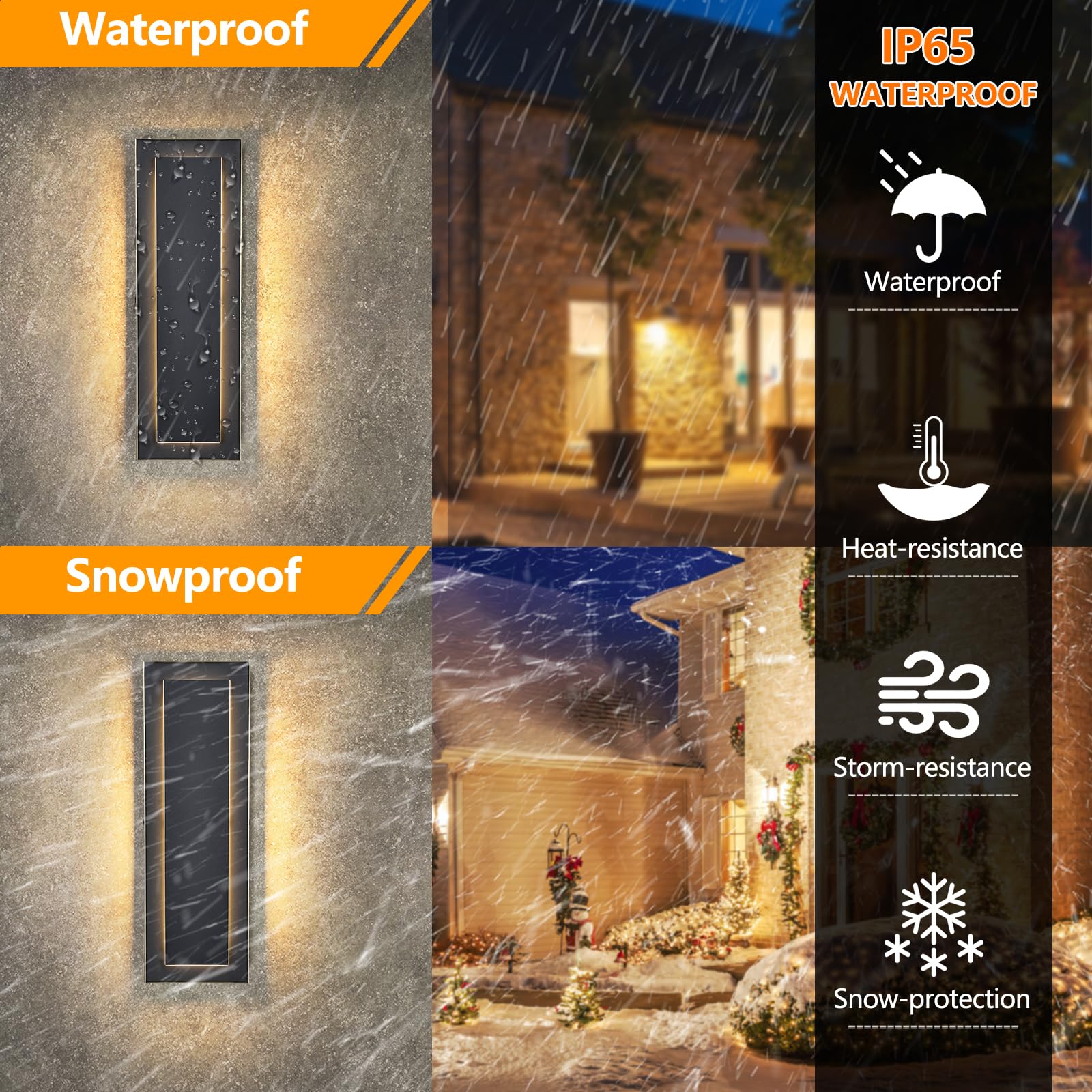 tewei LED Outdoor Wall Lights - 2 Pack, 15.7" Modern Sconces, Black with Gold Trim, Warm White 3000K for Exterior & Indoor Use