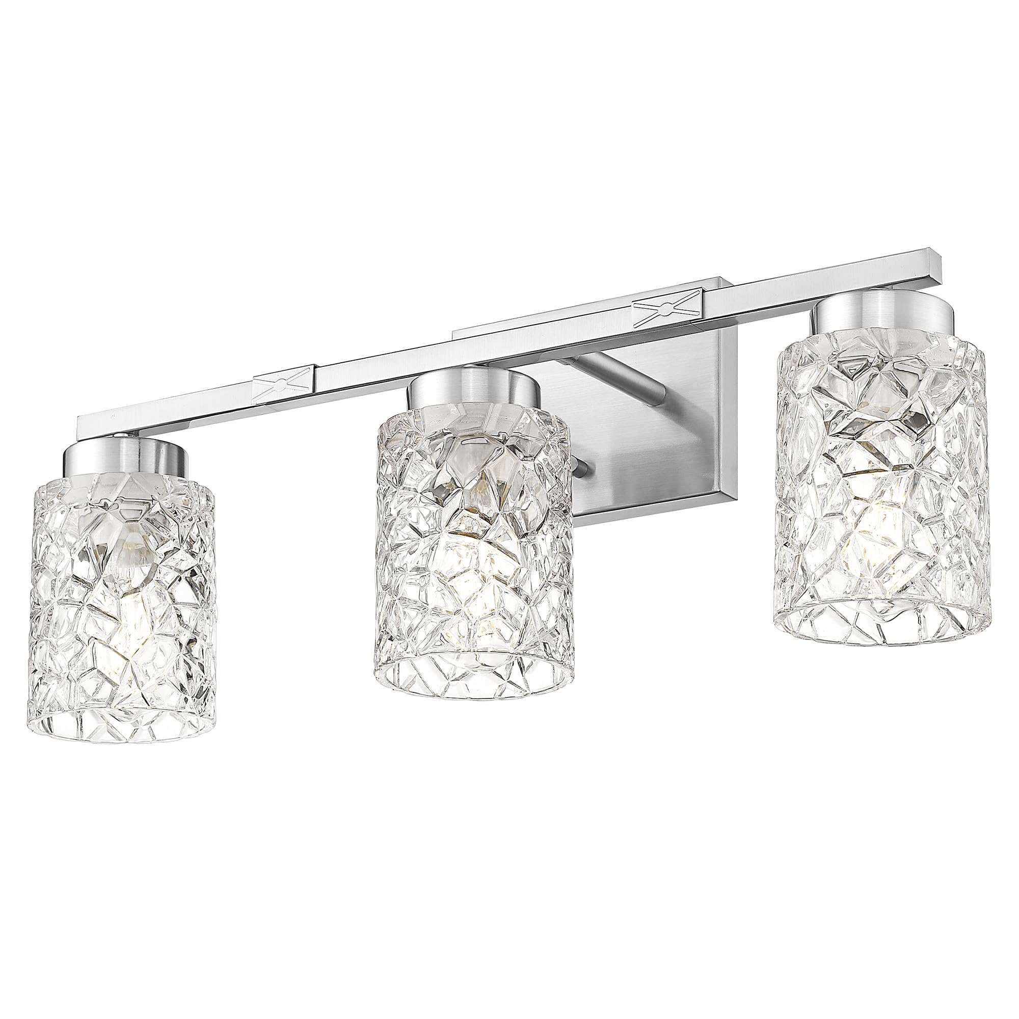 Emliviar 3-Light Vanity Lights With Clear Geometric Glass, 22    Modern Brushed Nickel Wall Light For Mirror, E26 Base, He294B-3