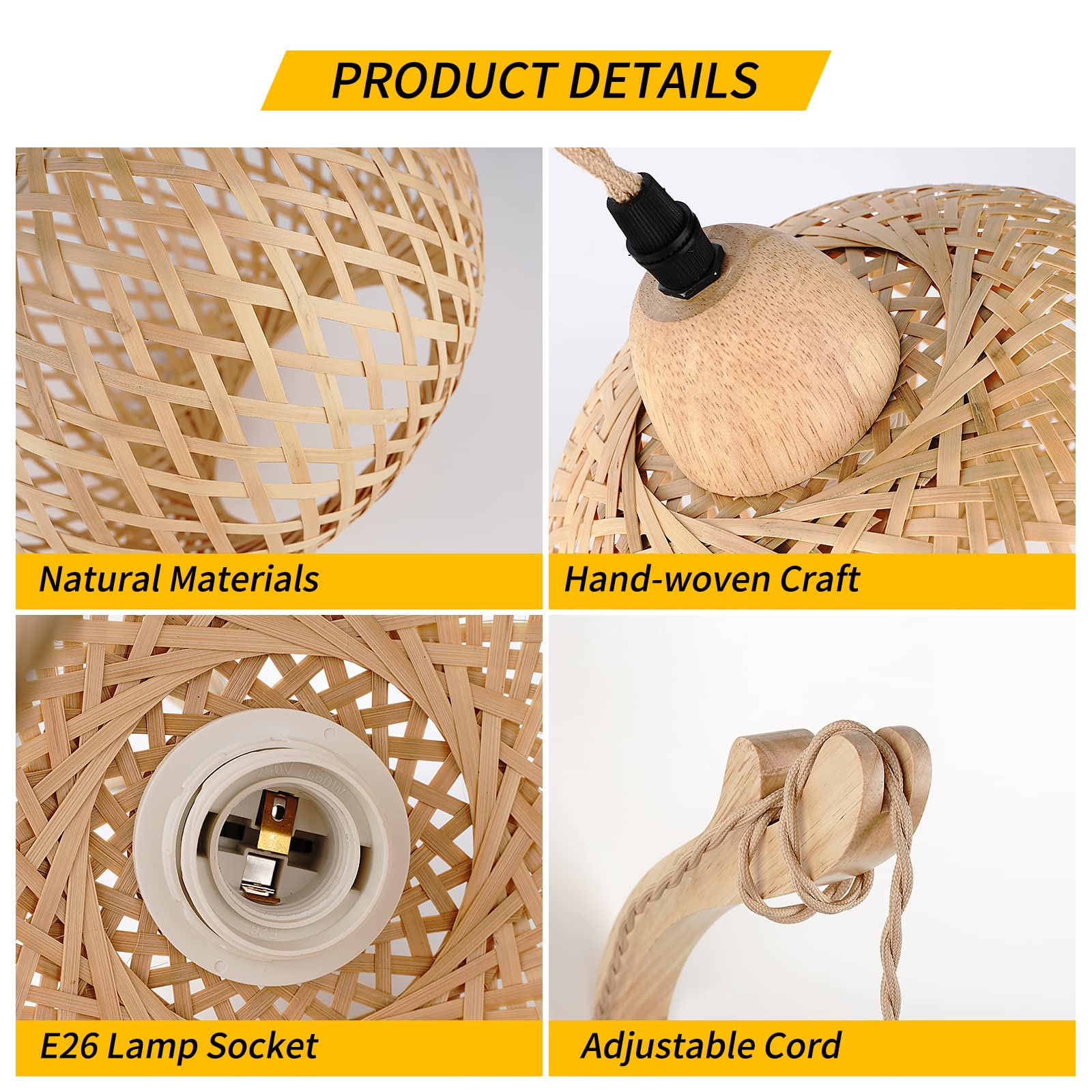 FRIDEKO Bamboo Lantern Wall Sconce, Wicker Plug-in Light, 7.87", Orange, Hand Woven Rattan, Rustic Boho Design for Living Room/Bedroom