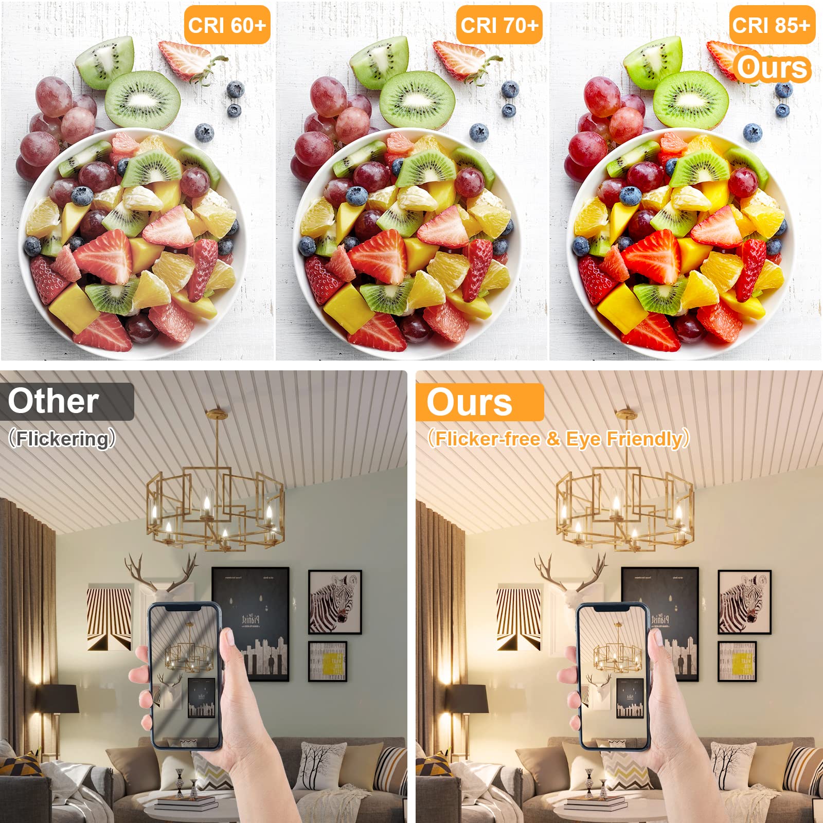 Odnora E12 Candelabra Led Light Bulbs 60W Equivalent, 2700K 6W 450 Lumens Chandelier Light Bulb, Daylight White Led Ceiling Fan
