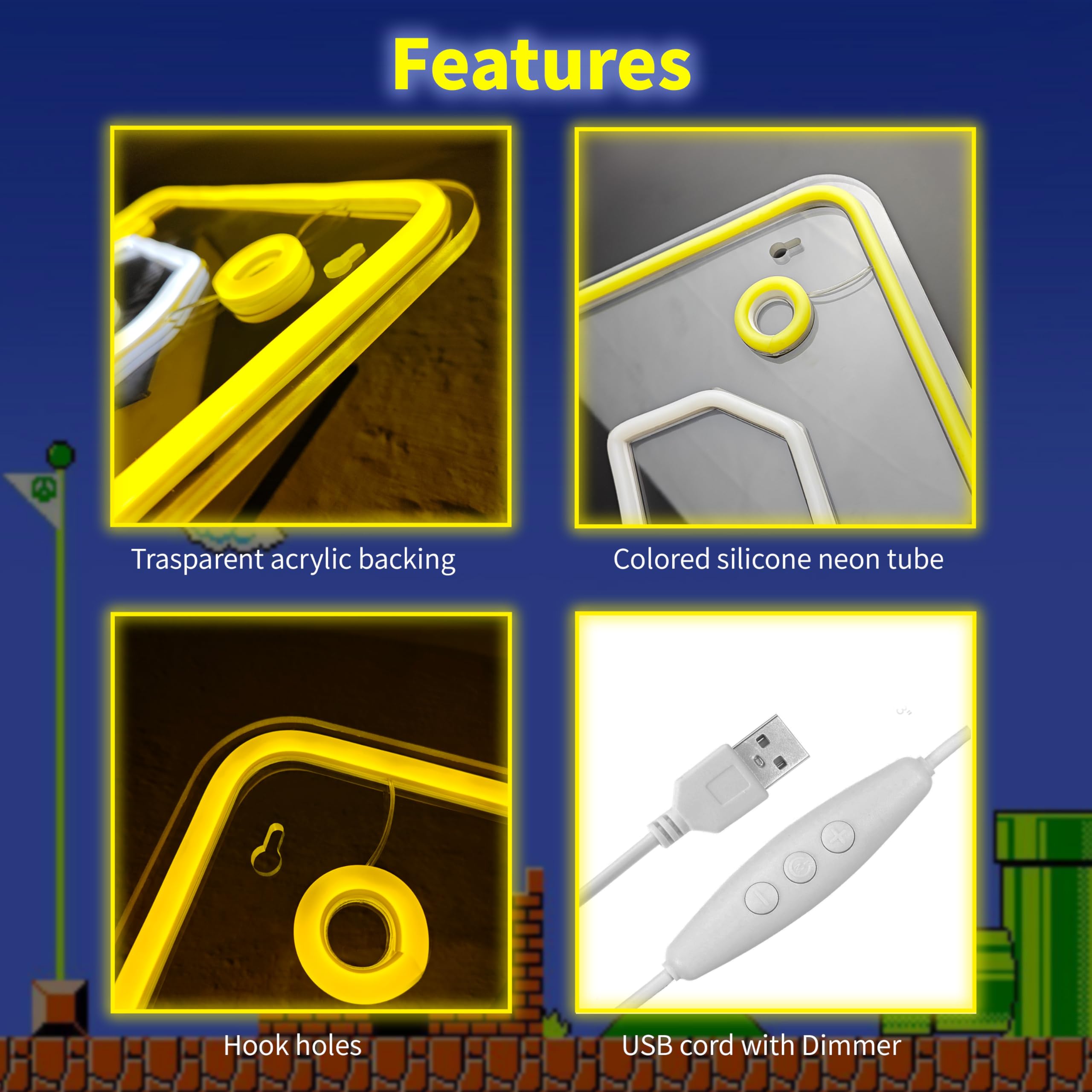 JIARODEY Question Block Neon Sign,Question Square Led Mario Neon Light USB Powered Led Night Lights for Game Room Wall Decor,Man