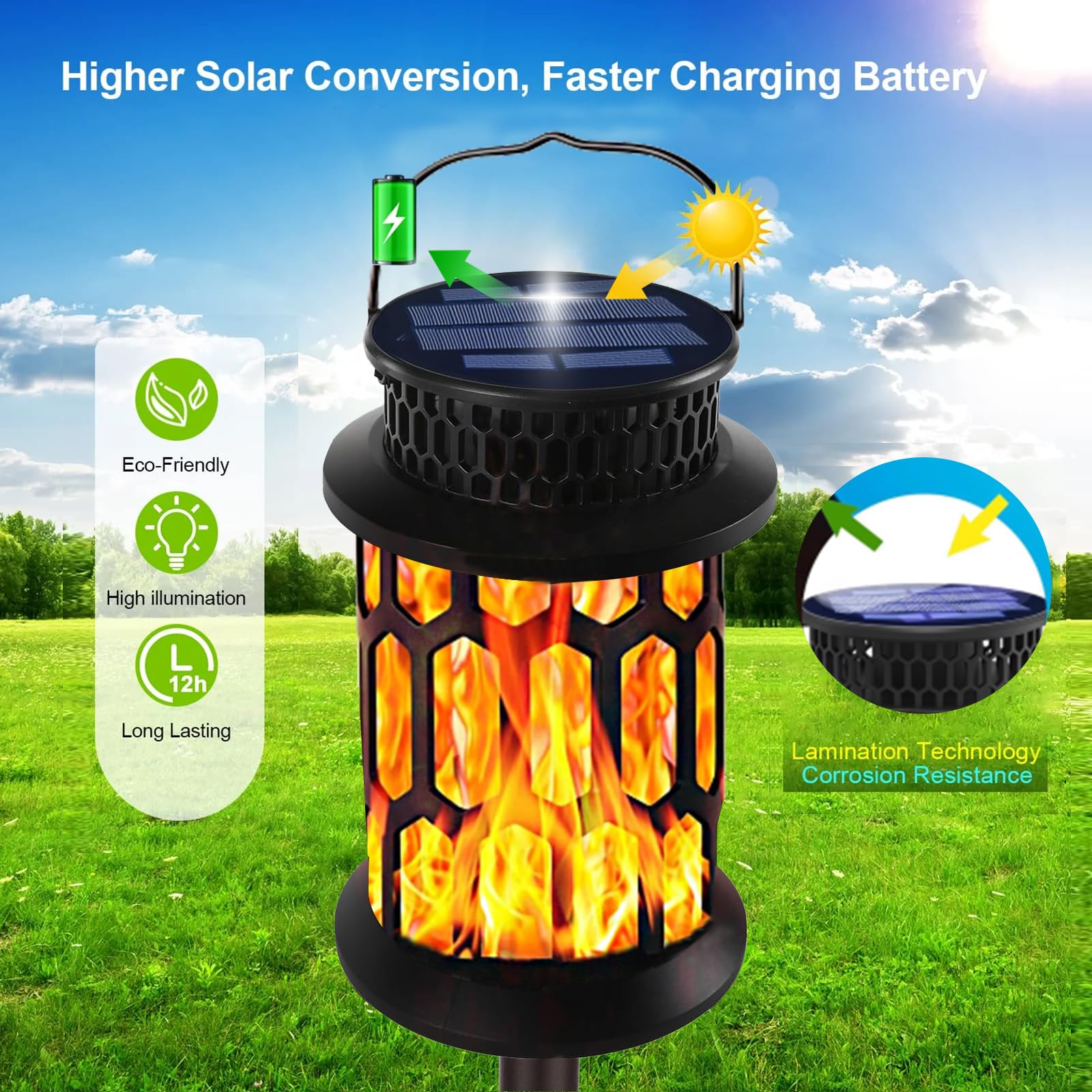 Donline Solar Lanterns Outdoor Waterproof, Flickering Flame Hanging Solar Lantern Camping Solar Powered Lights Decorative Lights For Christmas Decorations Home Garden Patio Deck Yard Path, 2 Pack