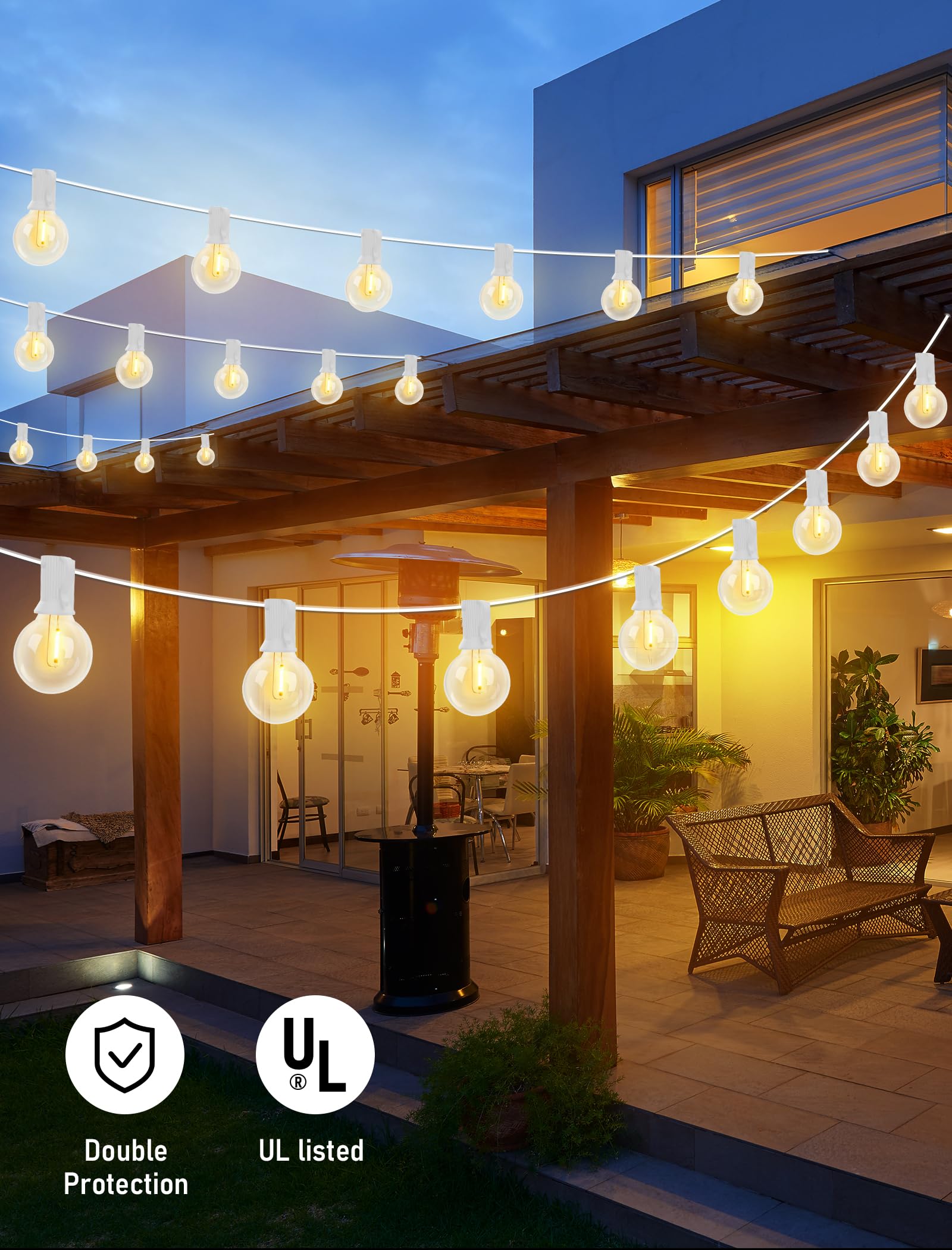 GOOTHY 25Ft G40 LED Outdoor String Lights, Waterproof, Shatterproof Bulbs, White