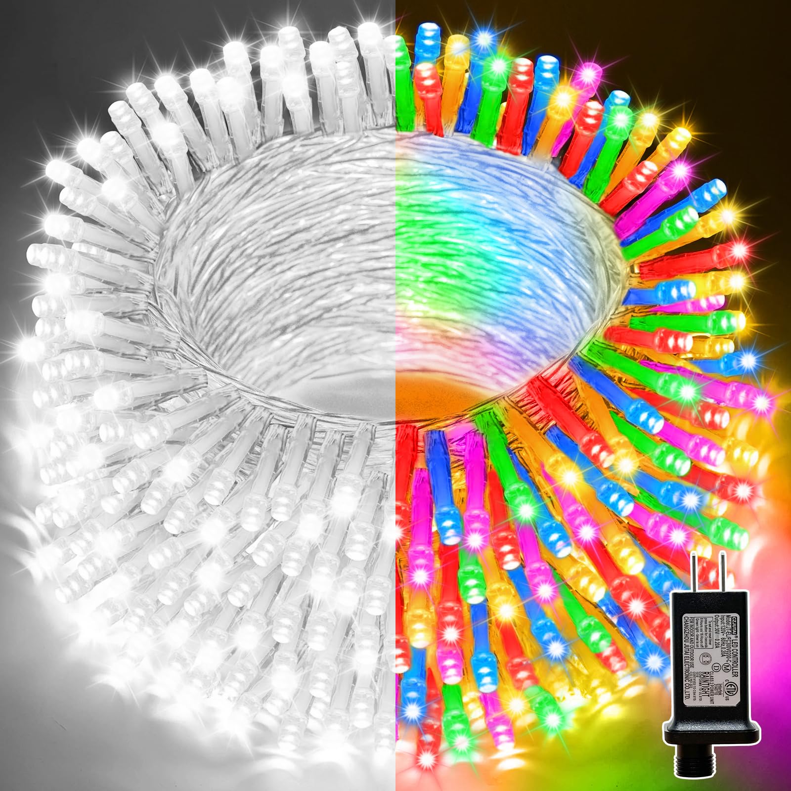 Lamphome 33Ft Christmas Decorative Mini Lights  100 Led Transparent Wire Fairy Starry String Lights Plug In  12 Lighting Modes  For Indoor Outdoor Xmas Tree Wedding Party Decoration (White+Multicolor)