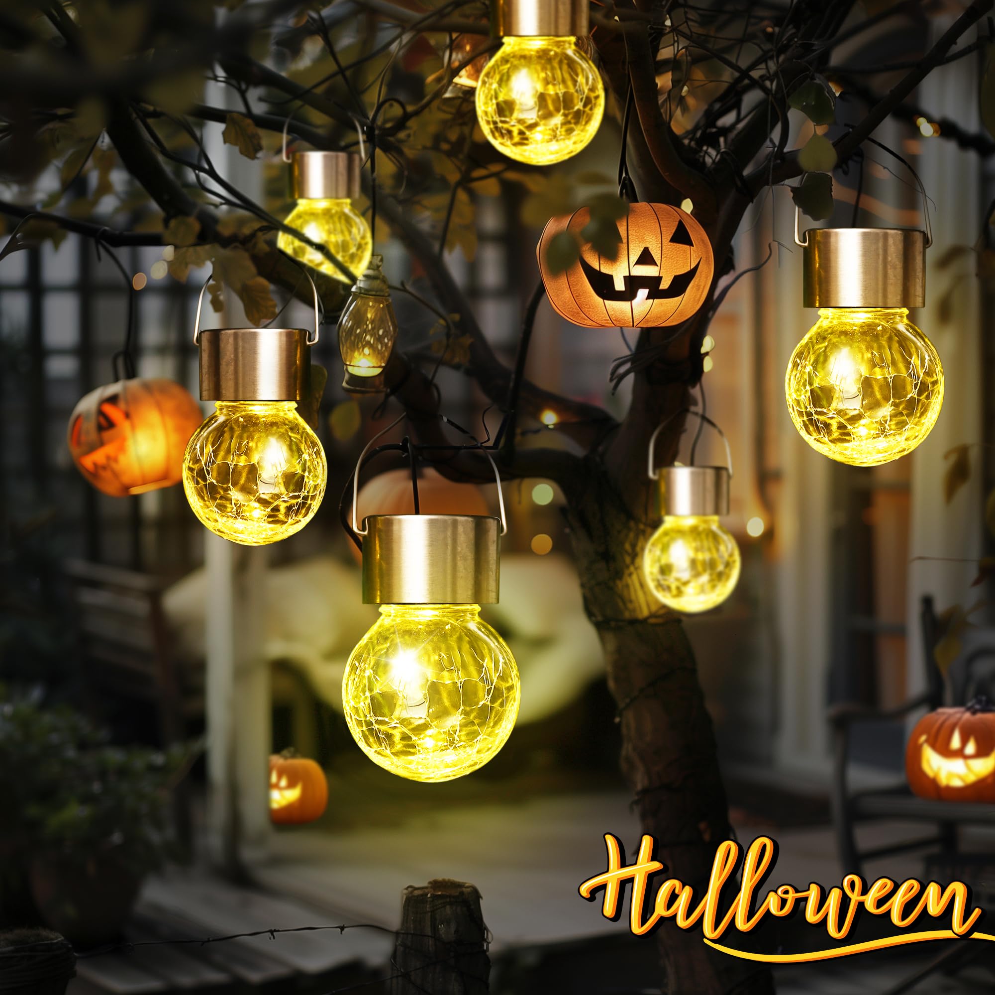 Gigalumi 8 Pack Solar Outdoor Lights, Solar Hanging Lights For Christmas Decoration-Cracked Glass Solar Lights Outdoor Waterproof For Garden, Yard, Fence, Tree(Warm White)