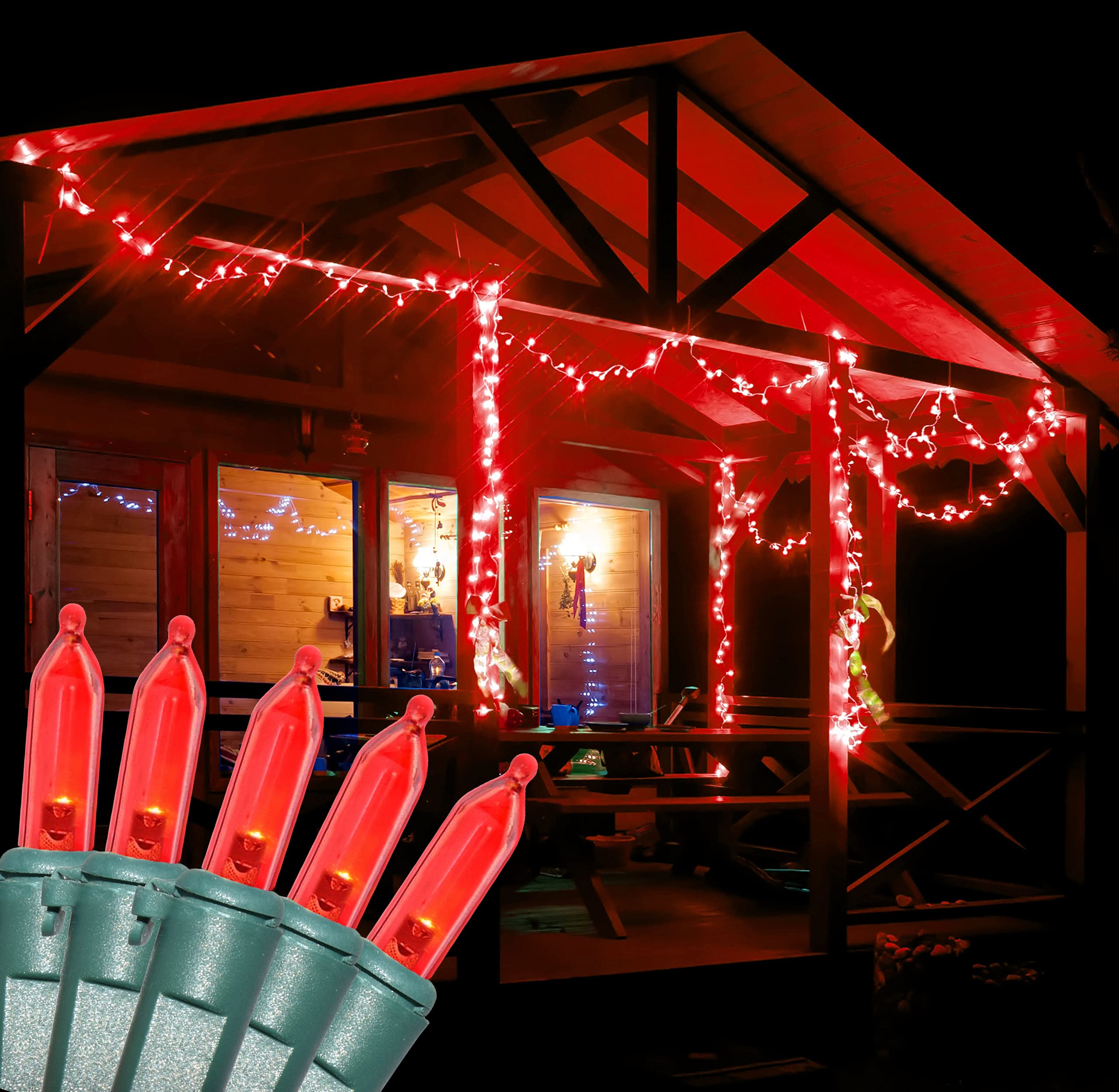 Holiday Essence - Led Red Christmas Lights Green Wire 26.9 Feet Long String Lights Set For Outdoor & Indoor D?Or, Valentines Day