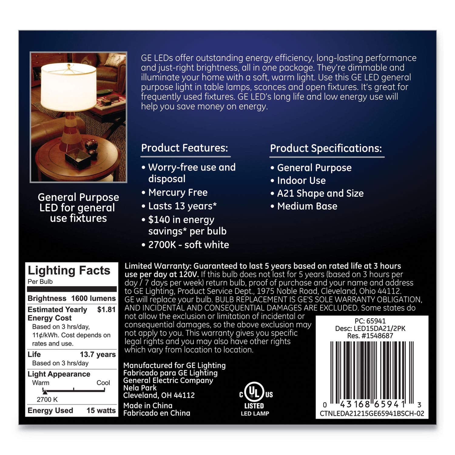 GE 15W E26 A21 Soft White LED Dimmable Light Bulb 2 Pack - Copper