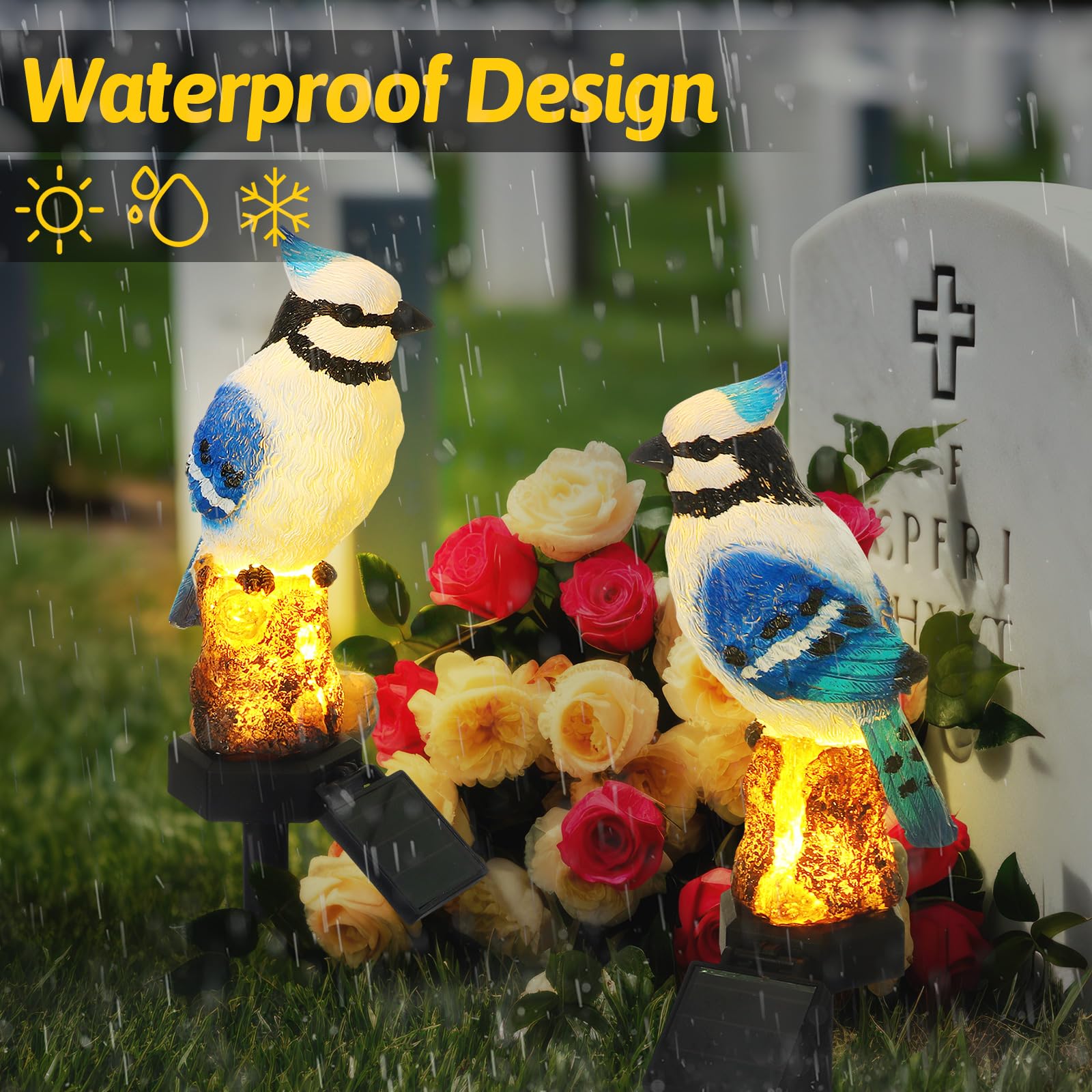 Baquler 2 Pack Blue Jay Solar Lights Blue Jay Outdoor Decor Bluebird Solar Light Bird Figurine Garden Stake For Pathway Garden L