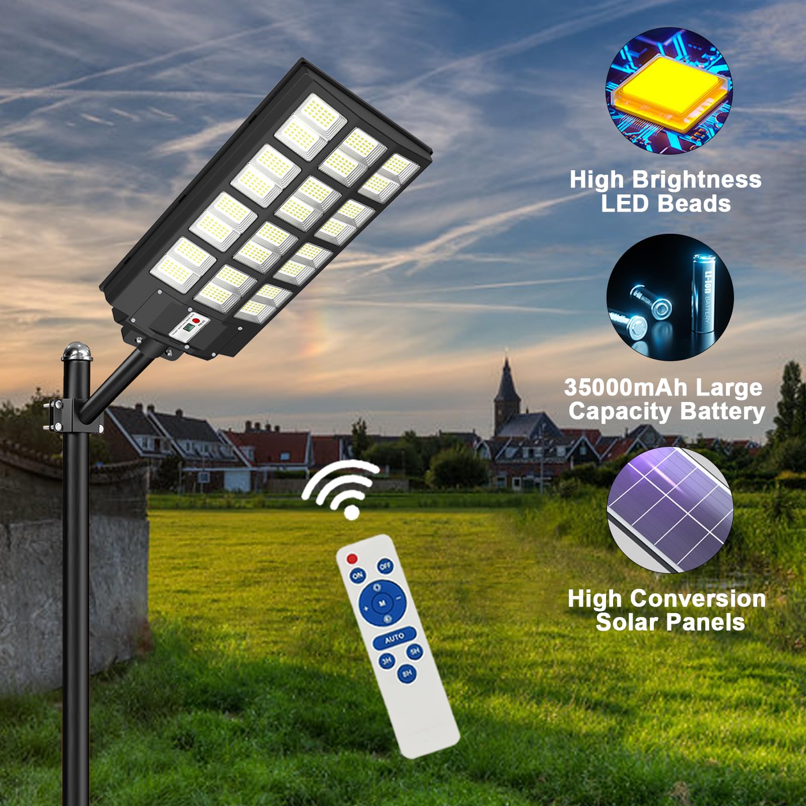 Waitscher 5000W Solar Flood Lights Outdoor, Motion Sensor, Waterproof, 560000Lm, 2 Pack, Black