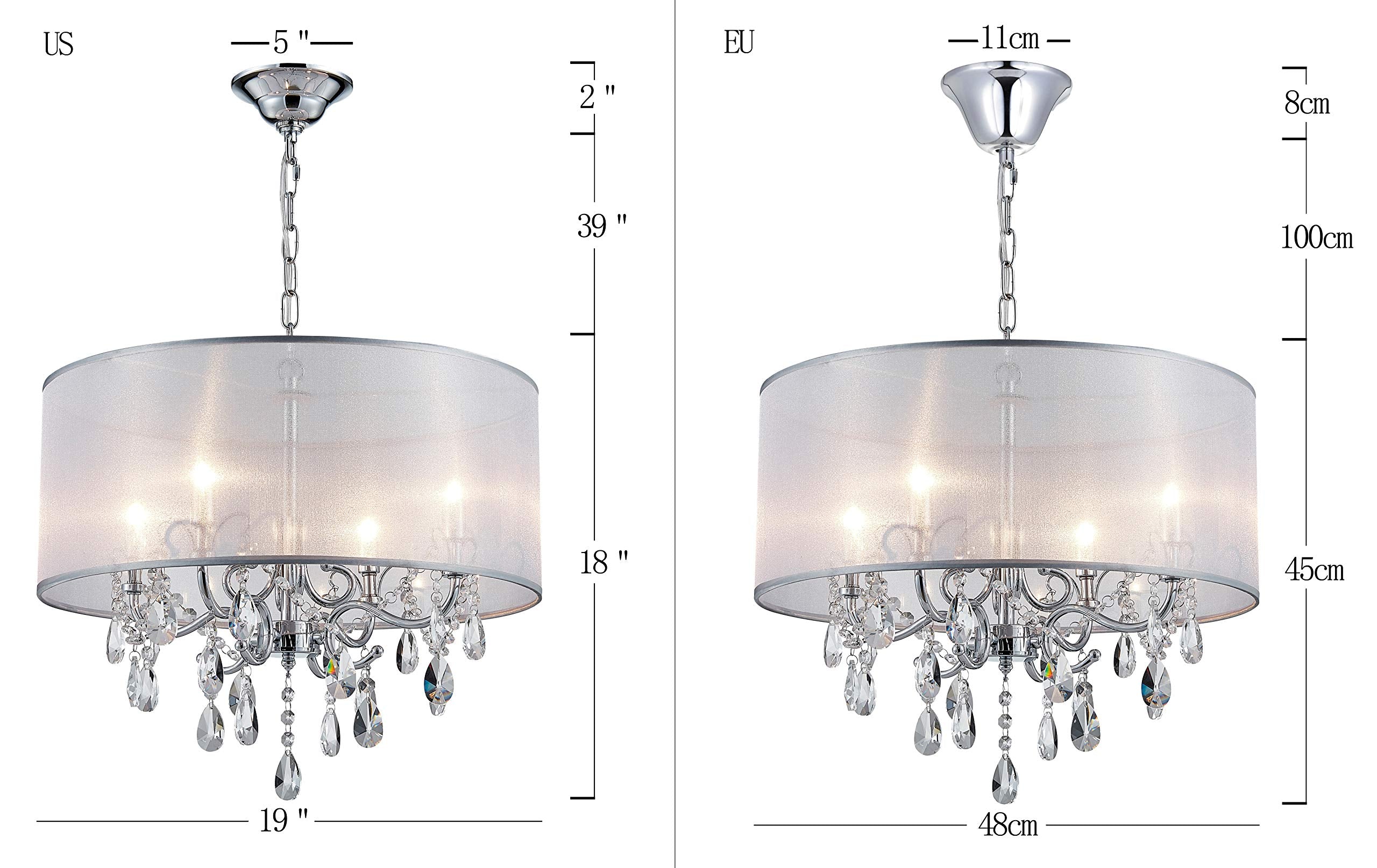 Bestier Crystal Pendant Drum Chandelier, 4-Light LED Ceiling Light, Chrome, Dia 19 in x H 18 in, Model d4eaac92-329b-4db9-ad