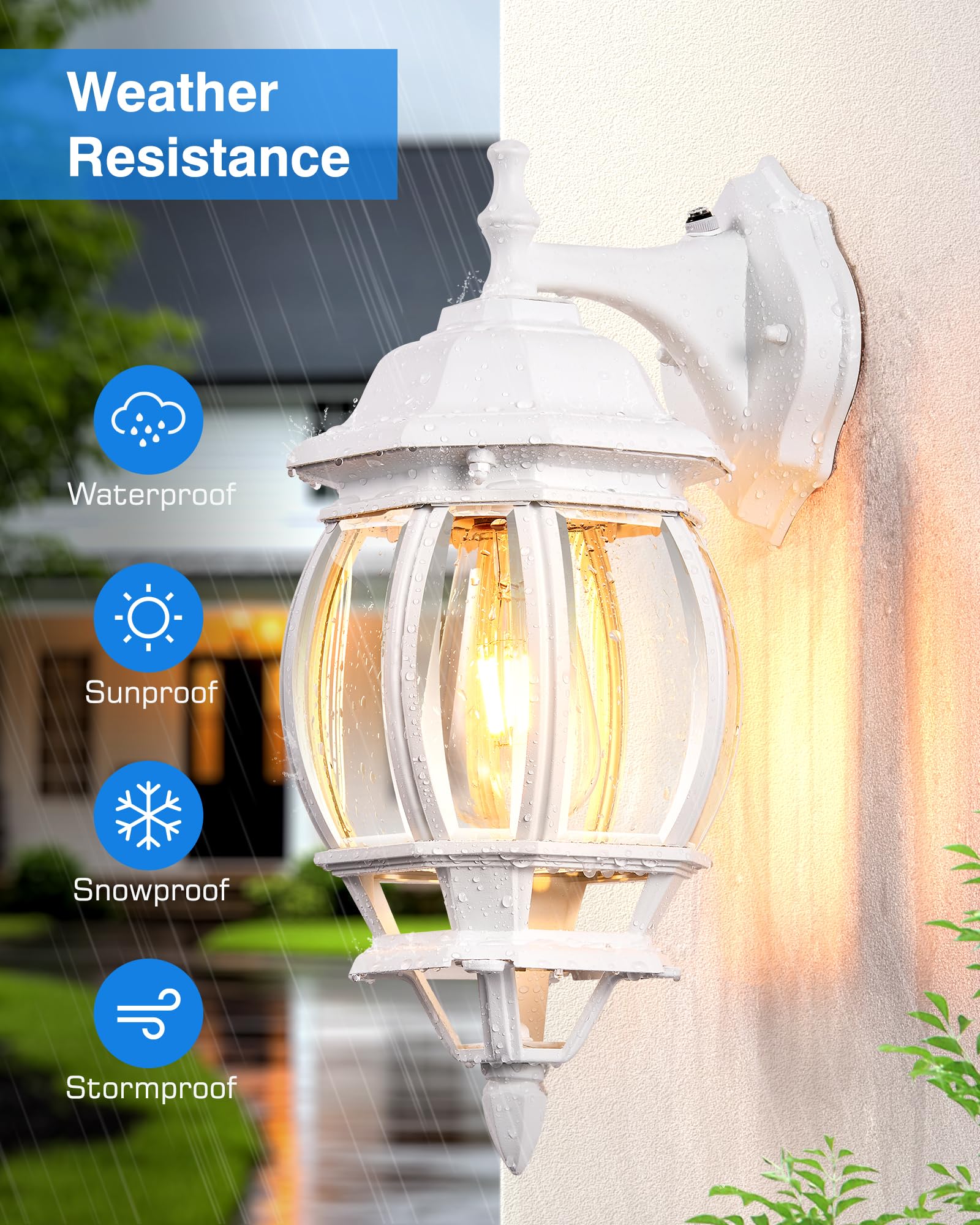 Vianis Outdoor Light Fixtures Wall Mount For House, White Exterior Wall Sconce Lanterns Lights For Porch, Modern Dusk To Dawn Ou