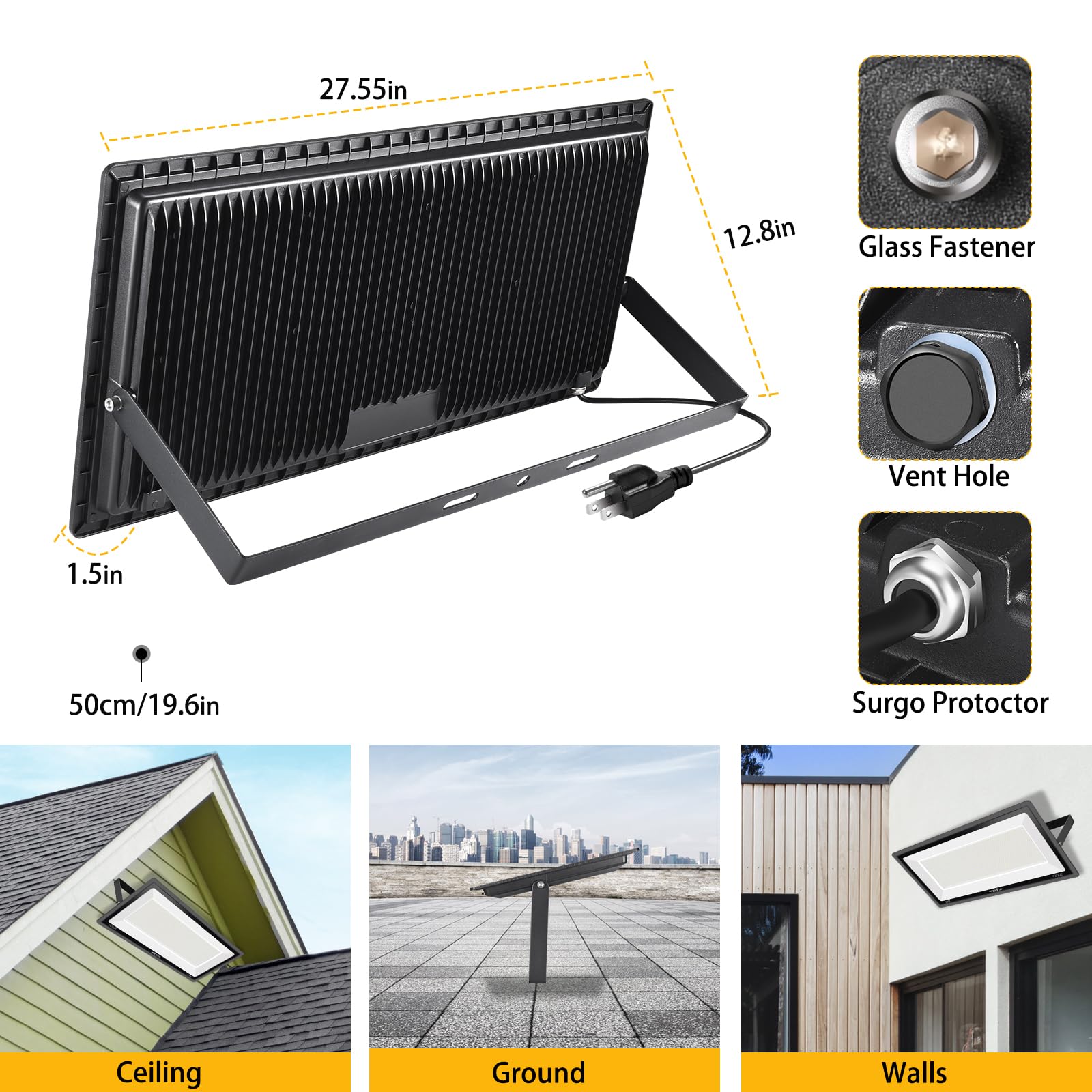 YANYCN 800W LED Flood Light 2 Pack, 88500LM, 5000K Daylight White, IP66 Waterproof for Sports Fields, Model 800W-TG-XPG