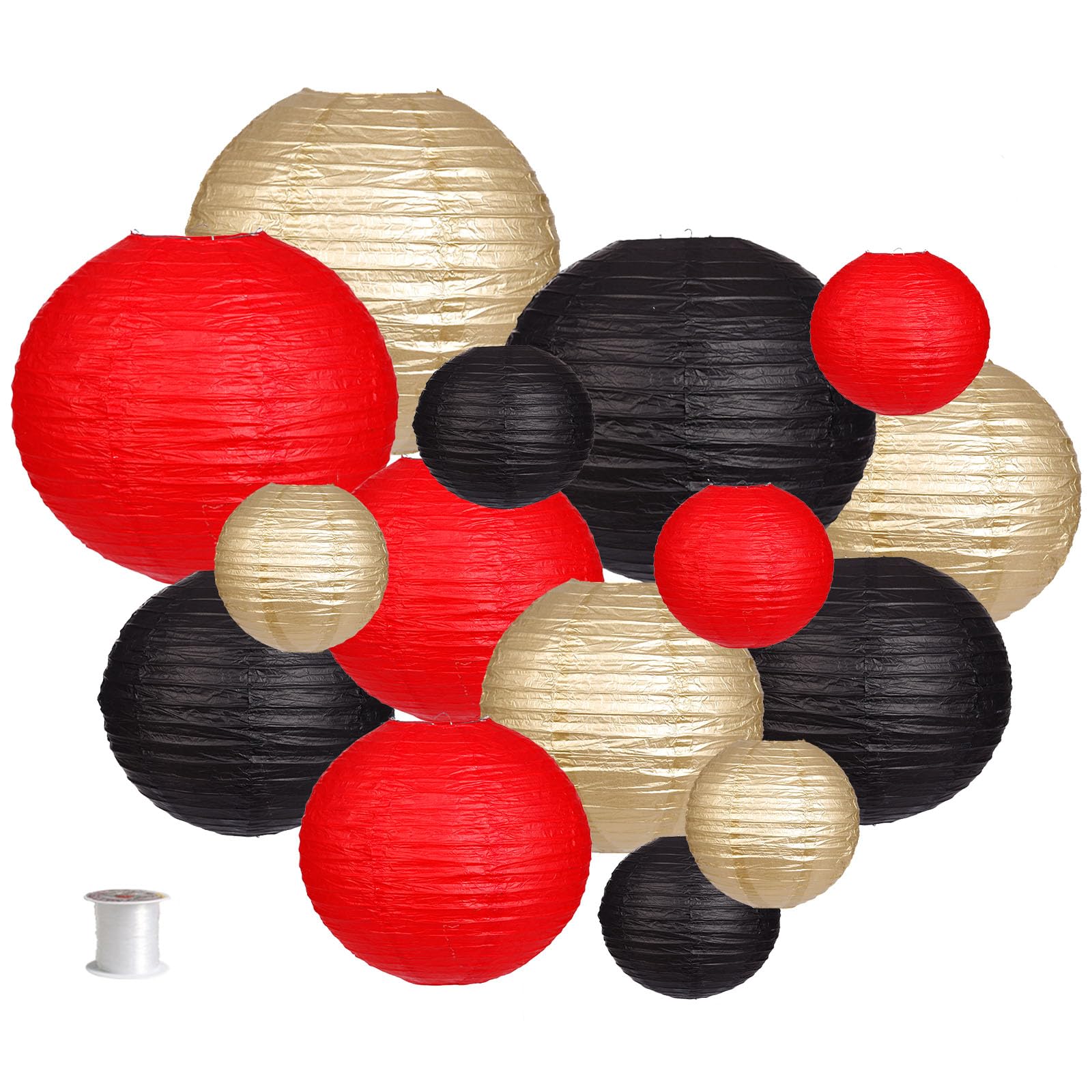 Zilue Paper Lanterns 15Pcs Decorative Party Supplies Black/Gold/Red For Weddings, Graduations, Birthdays - Model Pl1003