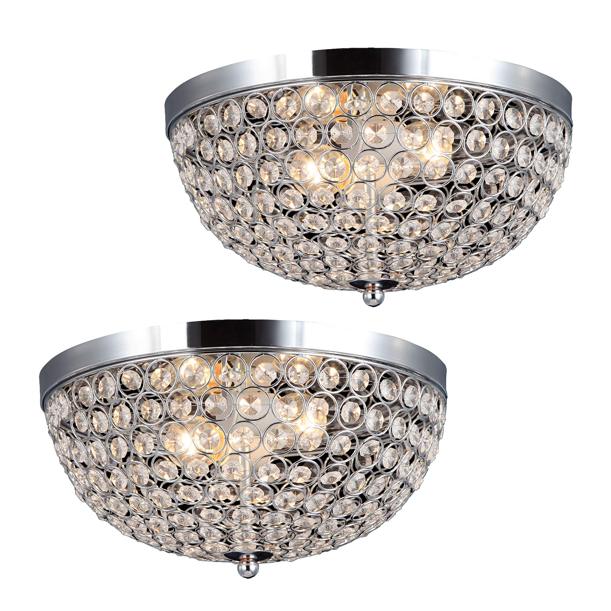 Elegant Designs Fm1000-Chr-2Pk Elipse Crystal 13 Inch Modern Metal 2 Light Bowl Shaped Ceiling Flush Mount Fixture 2 Pack, Chrome