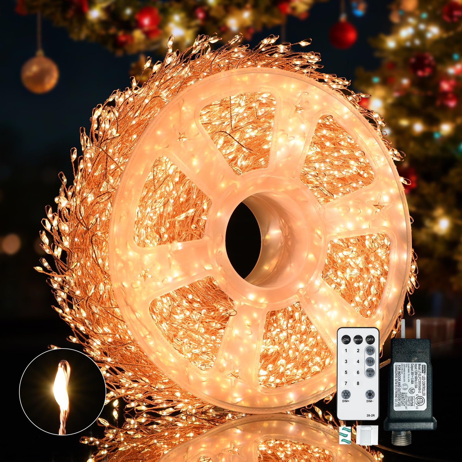 Dailyart Fairy Lights Plug In  3000 Led Cluster Lights With Timer 195Ft Waterproof Warm Twinkle String Light With Remote For Bedroom Wreath Garland Window Wedding Christmas Tree Decoration Gold Wire