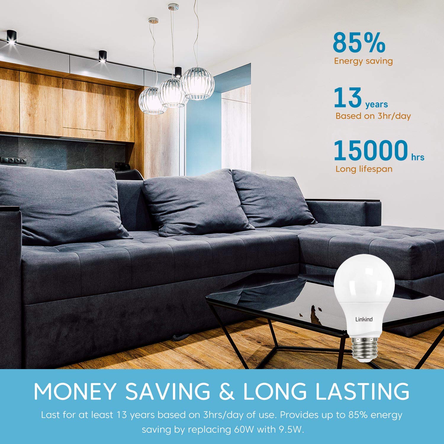 Linkind Dimmable A19 Led Light Bulbs, 60W Equivalent, E26 Base, 5000K Daylight, 9.5W 840 Lumens 120V, Ul Listed Fcc Certified, P