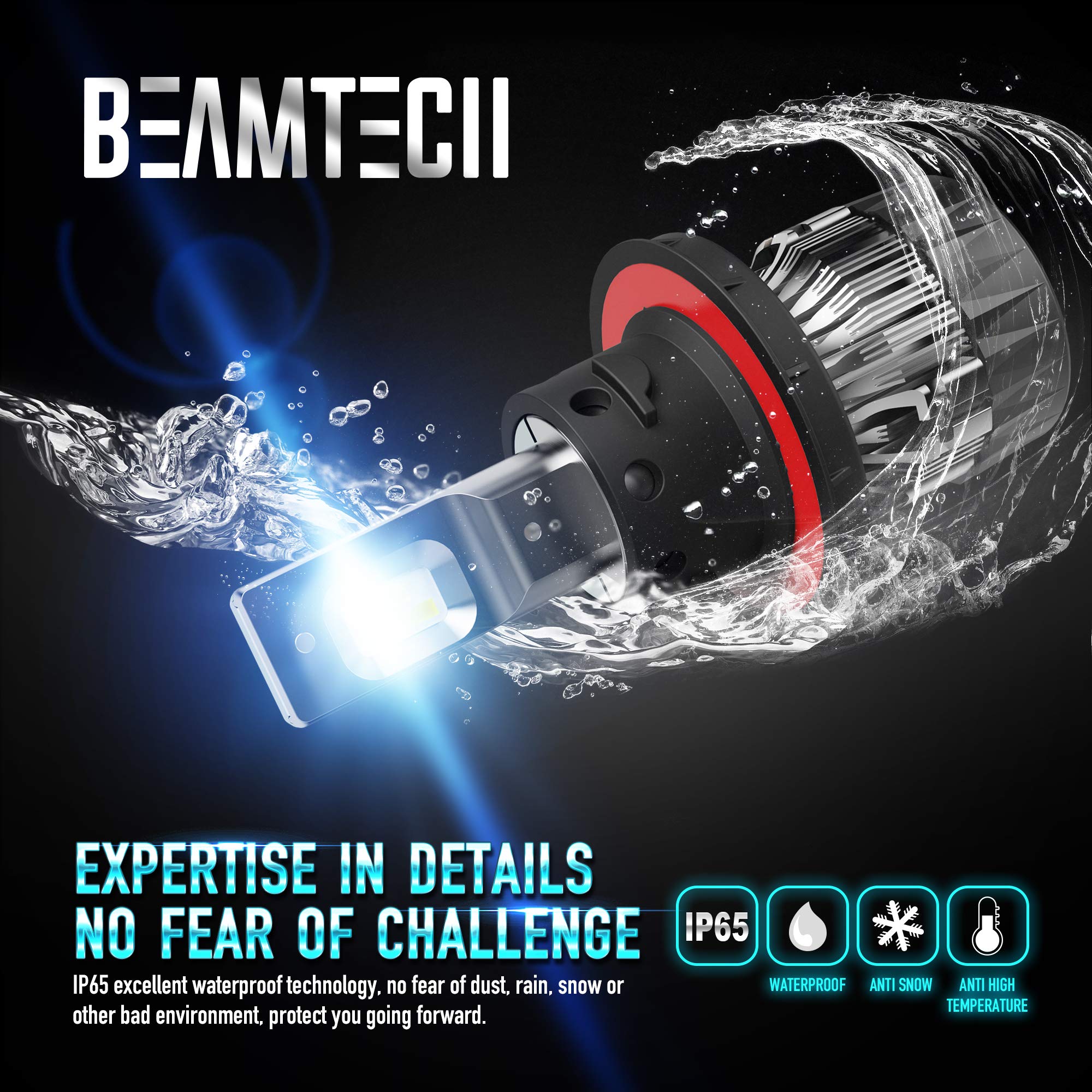 BEAMTECH H13 9008 Fog Light Bulbs, 6500K CSP Chips, Small Size, 30mm Heatsink Base, Set of 2