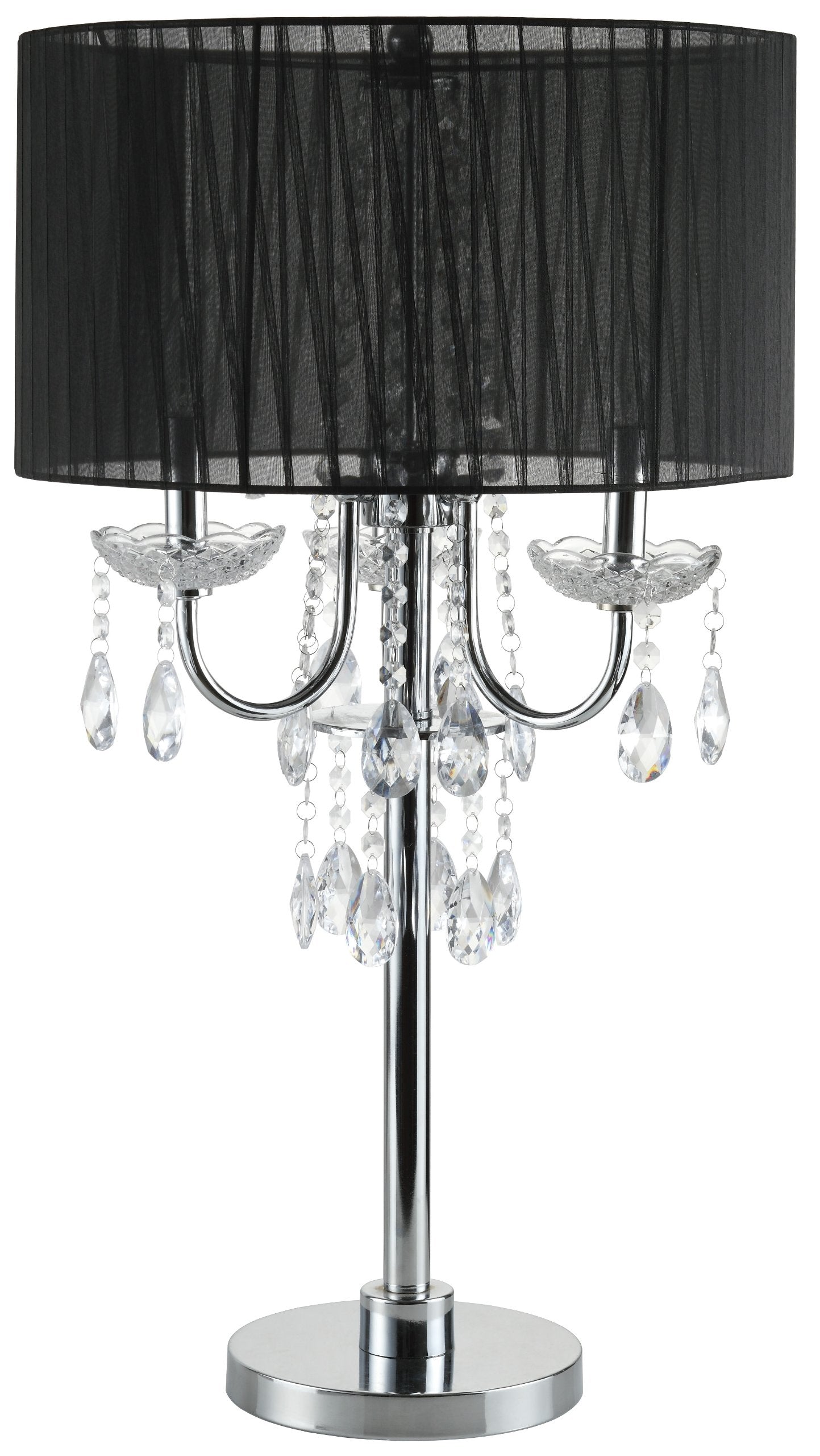 Sh Lighting 6733T-Bk(U) Crystal Inspired 3-Bulb Table Touch Lamp, 29.5&quot;H, Black/Chrome