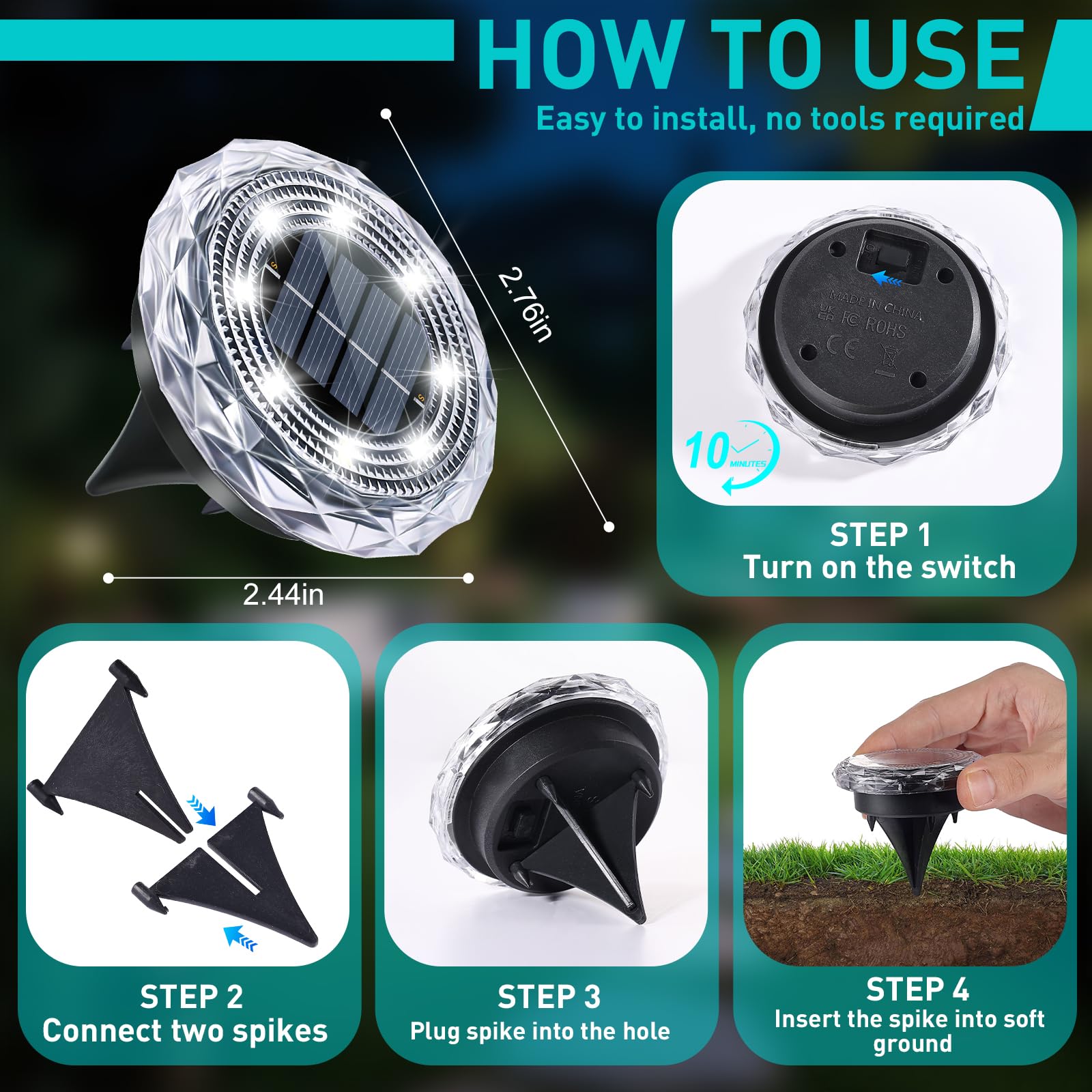 Fortulux Solar Ground Lights Solar Disc Light Outdoor Waterproof Landscape Lighting Garden Lights For Pathway  Yard  Deck  Lawn  Patio  Swimming Pool  Walkway(Cool  16Pack)
