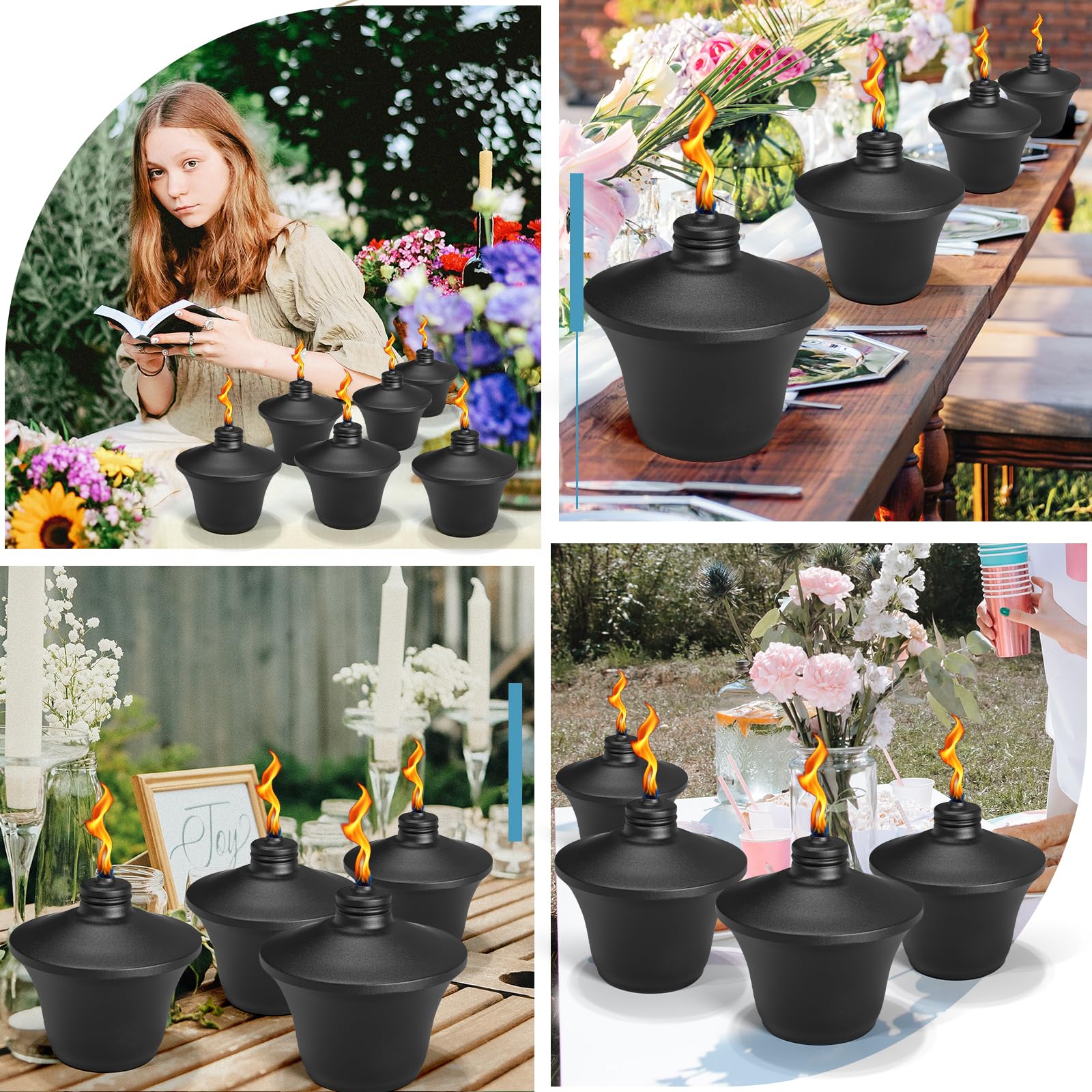 Falbawr 6-Pack Citronella Tabletop Torches - Metal Oil Burner Candles For Outdoor Use