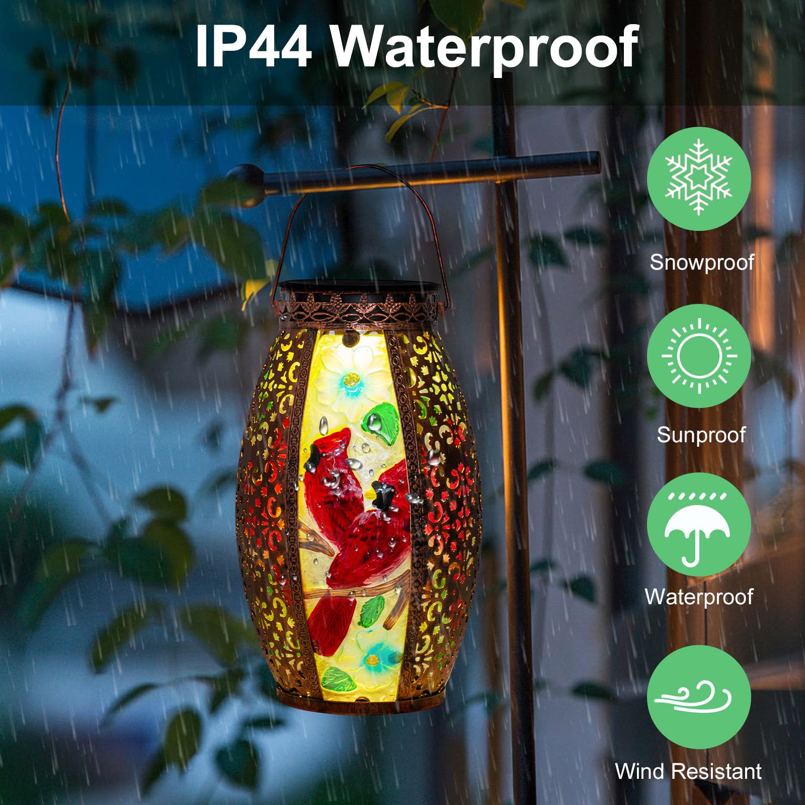 Gifts For Women Mom Grandma,Outdoor Solar Lantern-Waterproof Two Cardinal Hanging Metal Decorative Lights For Patio Table Garden