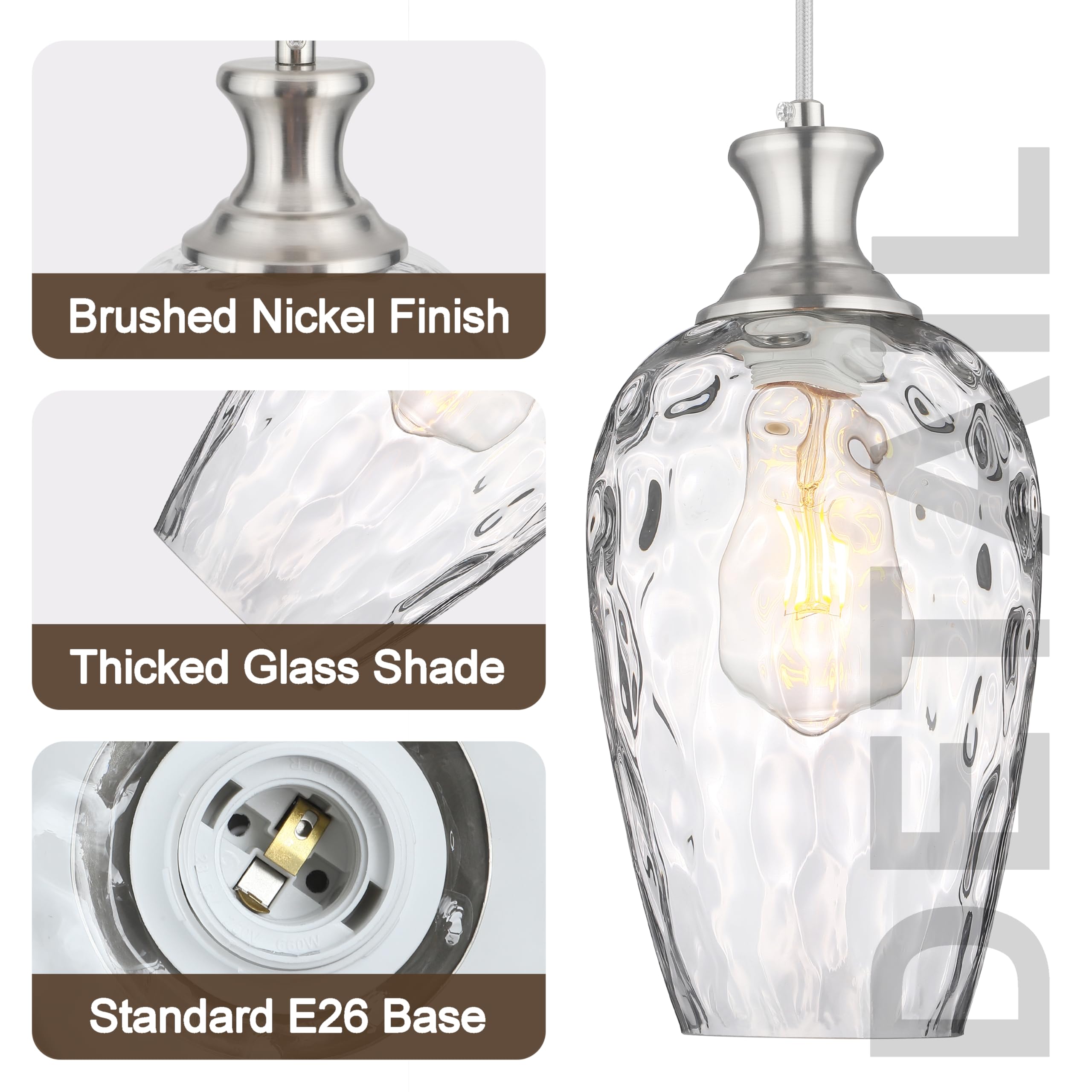 Saduenfr Glass Pendant Lights Kitchen Island 2 Pack, Brushed Nickel Pendant Light Fixtures With Hand-Blown Clear Glass, Modern H