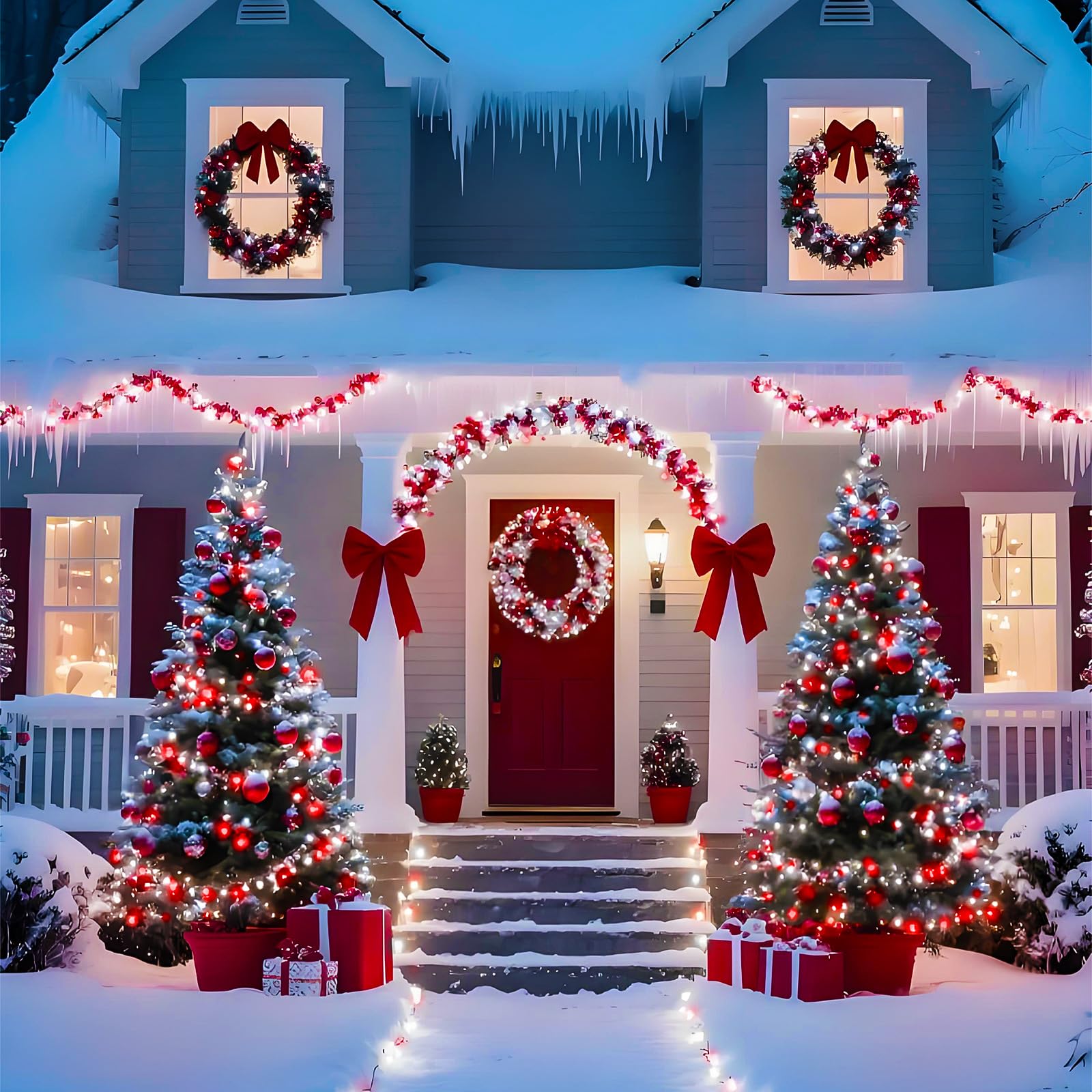 YIQU 200 LED Christmas Lights, Red & White, Timer & Memory Function, 75.8 FT, Waterproof, Extendable, 8 Modes