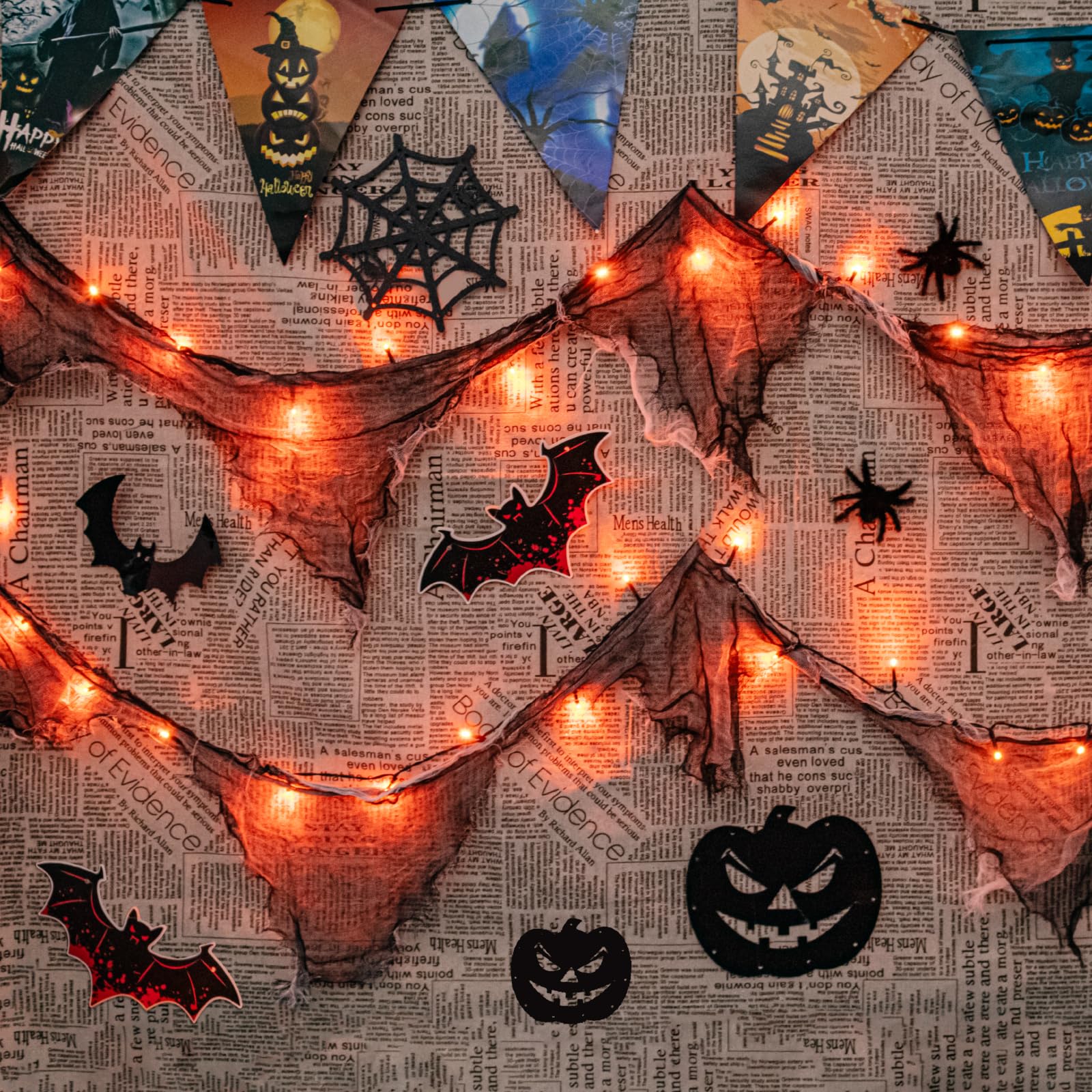 FFZZKJ Halloween String Lights - 30LED, 9.9FT, Orange, Battery/USB Powered, 8 Modes, Black Cloth Garland, Indoor/Outdoor Decor