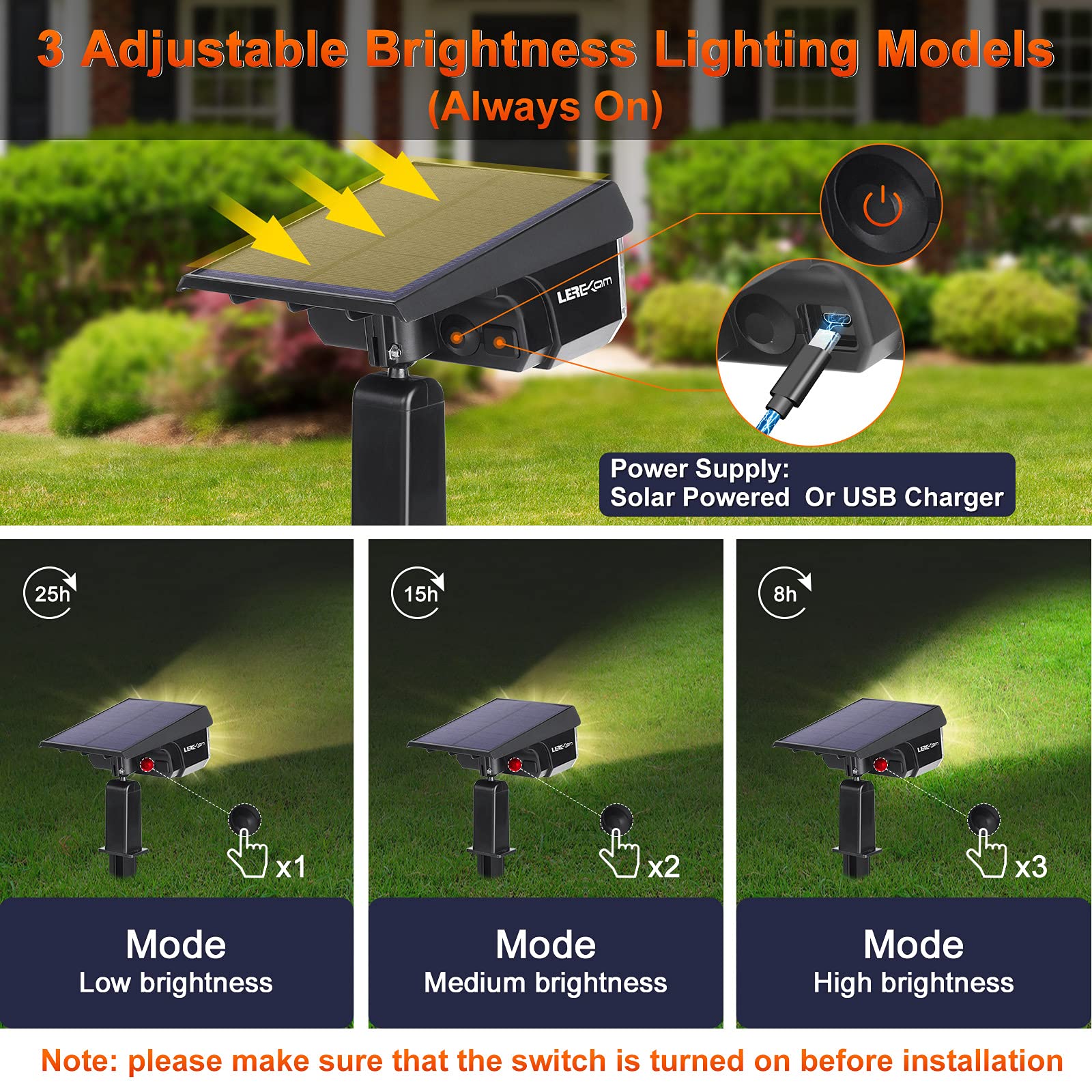 Lerekam 40 Led Solar Spotlights - Ip65 Waterproof 2-Pack Warm White Outdoor Wall Lights