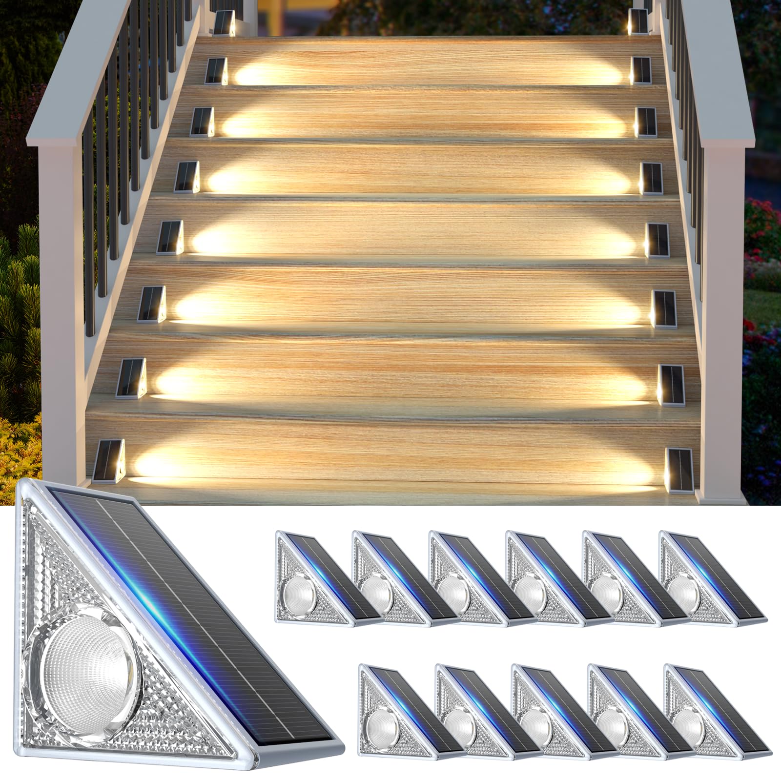 Eyrosa 12 Pack Solar Step Lights, 10 Modes, Outdoor Waterproof IP67, Decor for Stair, Deck, Garden, Yard, Porch, Patio, Gray