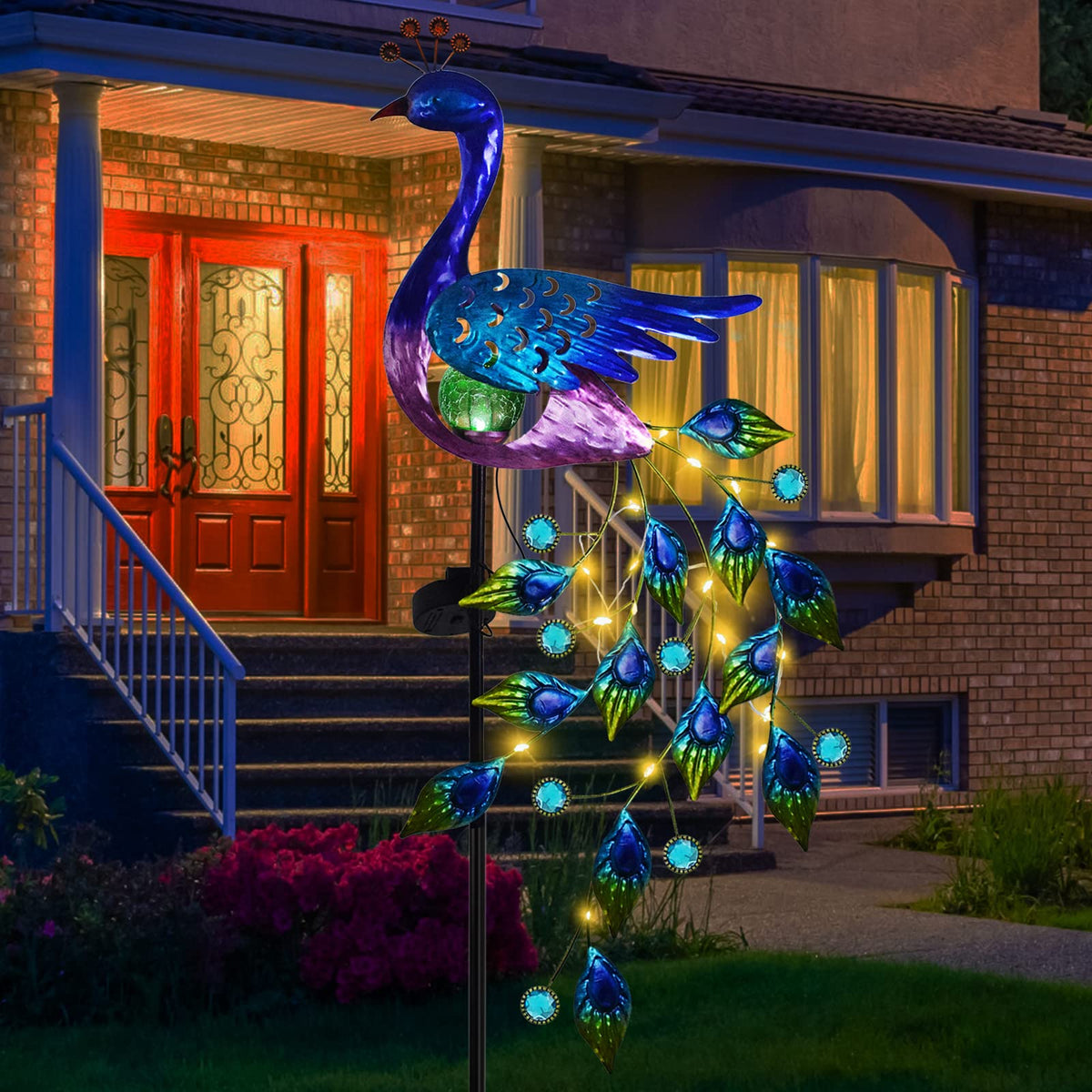 Dreamsoul Peacock Solar Garden Lights Outdoor Decorative Stake, Waterproof Metal Peacock Garden Decor Solar Powered Landscape Le