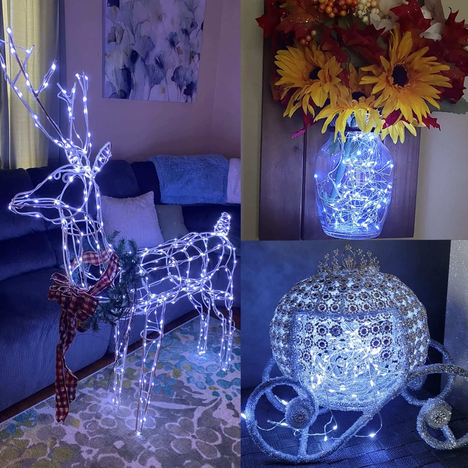 Yeguo 33Ft White Solar Christmas Lights, 100 Led Waterproof Fairy String Lights, 8 Modes