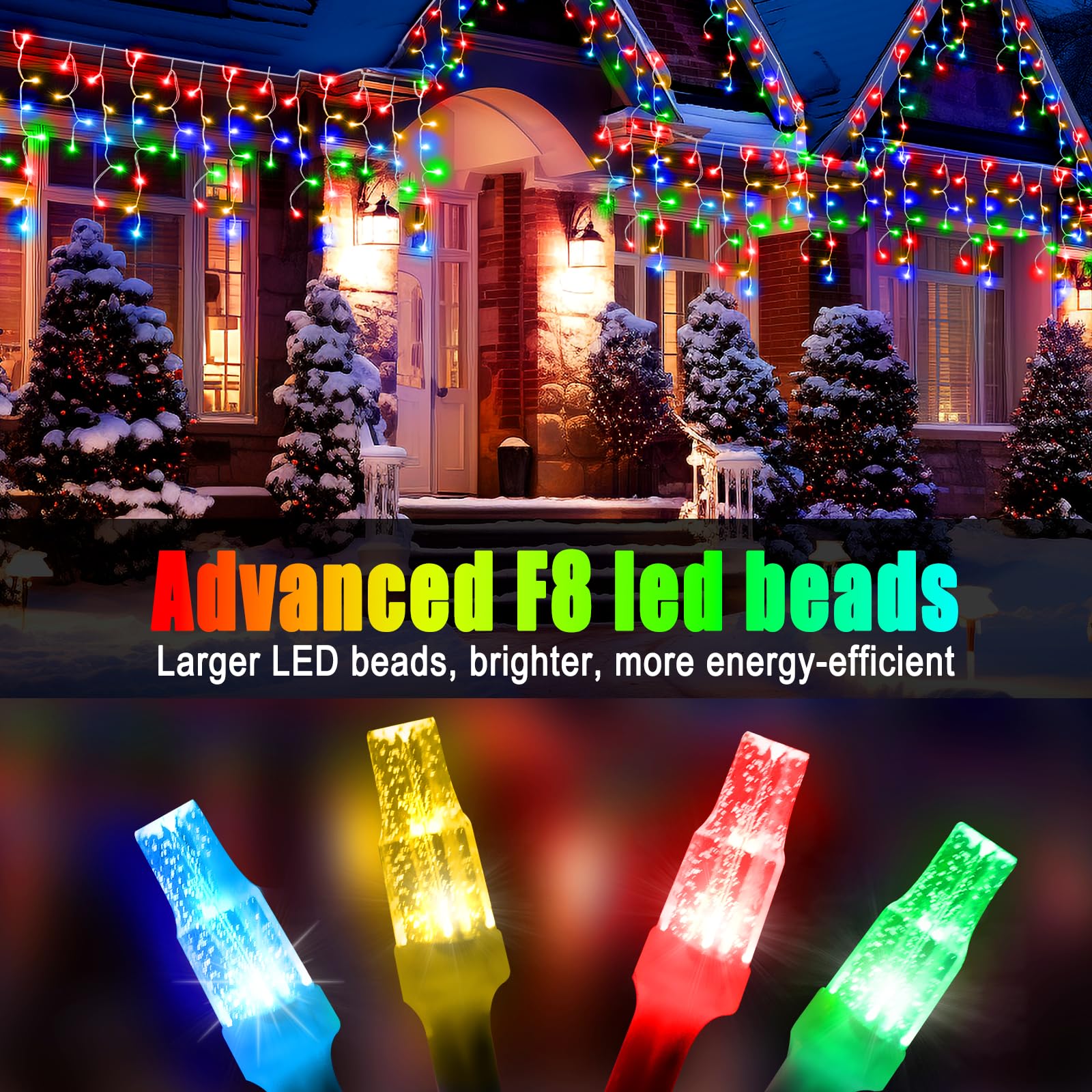 49Ft 450Led F8 Upgraded Christmas Lights Decorations - 8 Modes Waterproof Outdoor Fairy String Lights With Memory And Timer - Pl