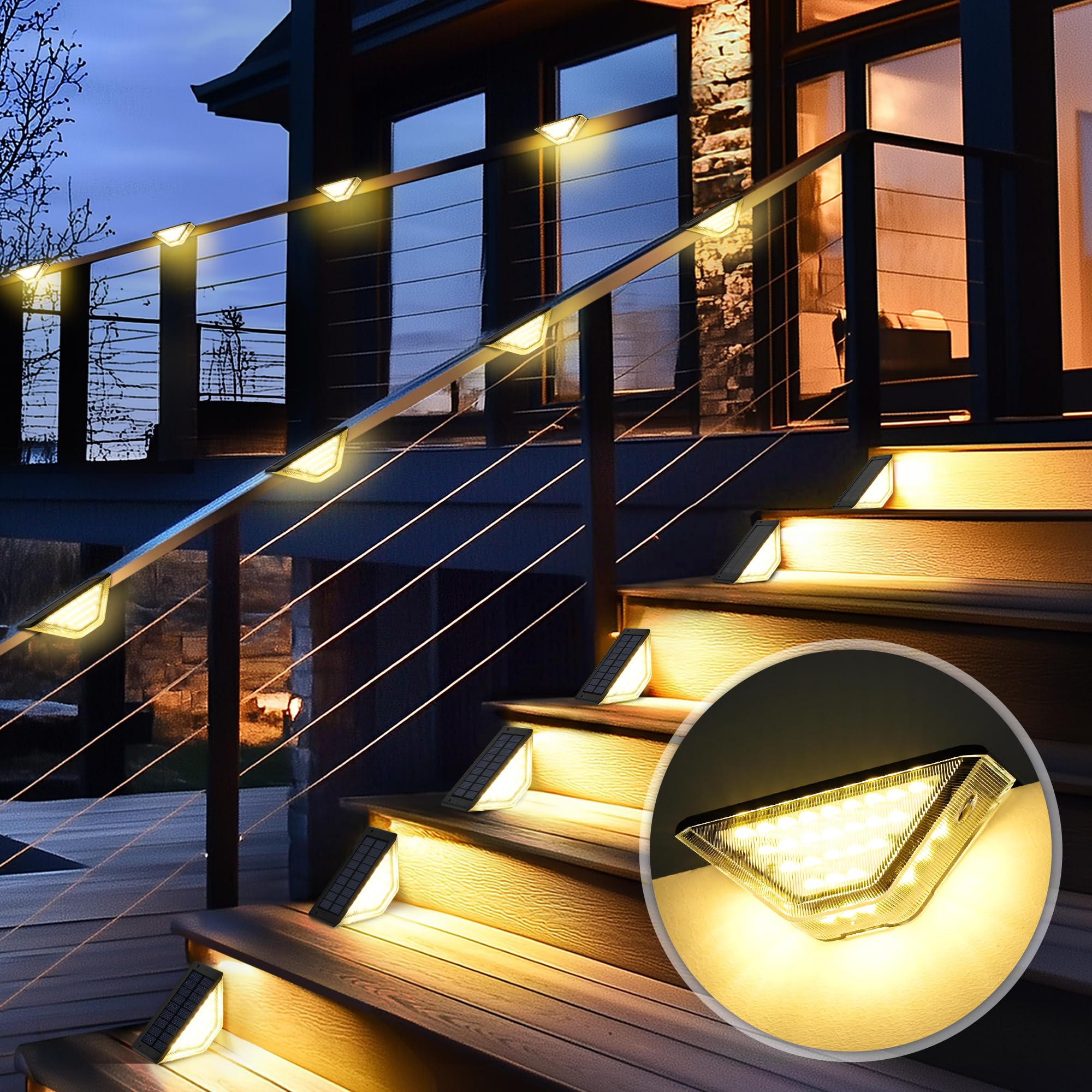 Solpex Solar Deck Lights Outdoor Solar Step Lights For Outside Two-Sided Fence Lights With 33 Leds Waterproof Ip65 For Garden Fence Deck Steps Stair Porch(6 Pack Warm White)