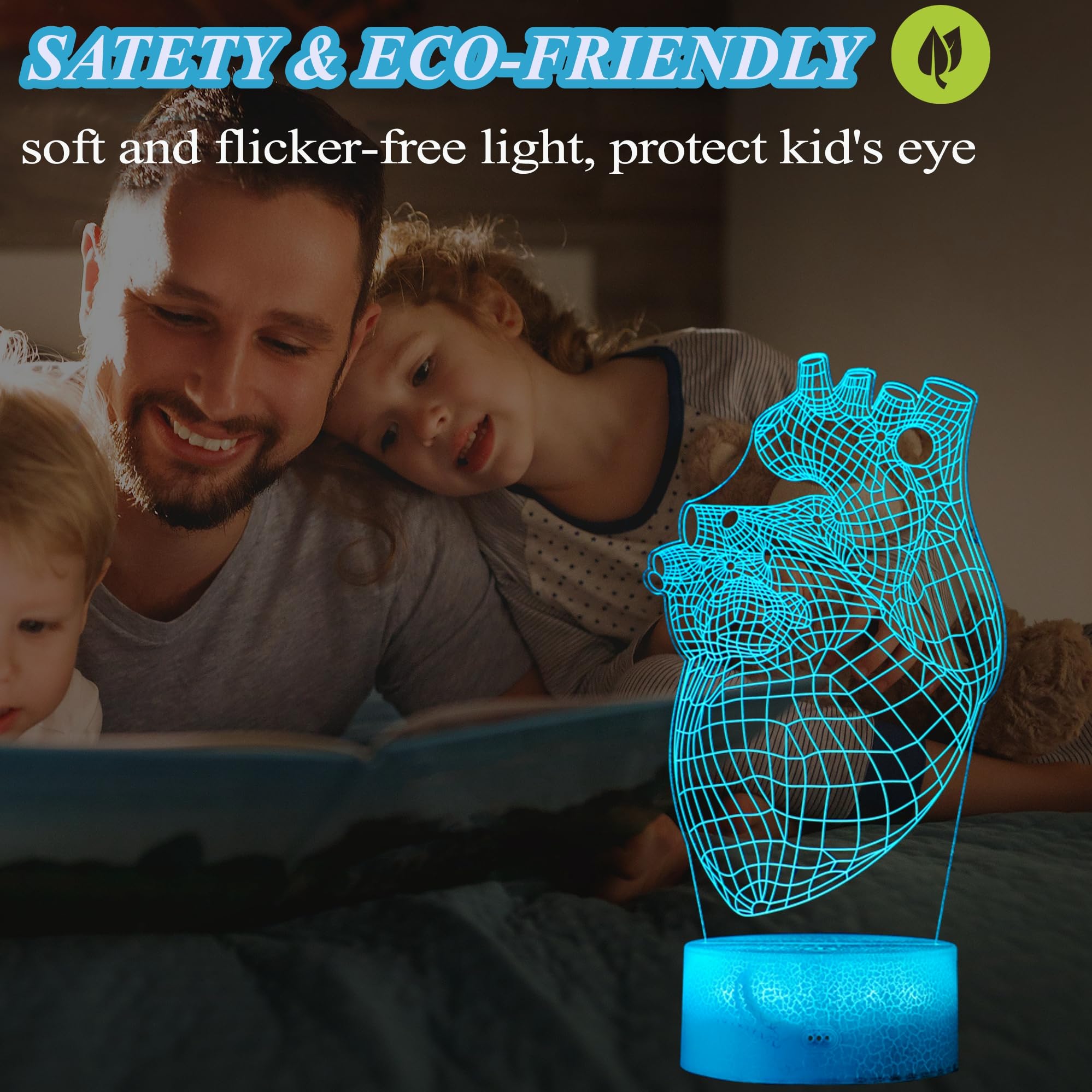 Posshe Heart Anatomy Illusion Lamp, Cardiology Gifts, 3D Night Light, 16 Colors Changing, Remote Control, Dimmable, Kids Room De