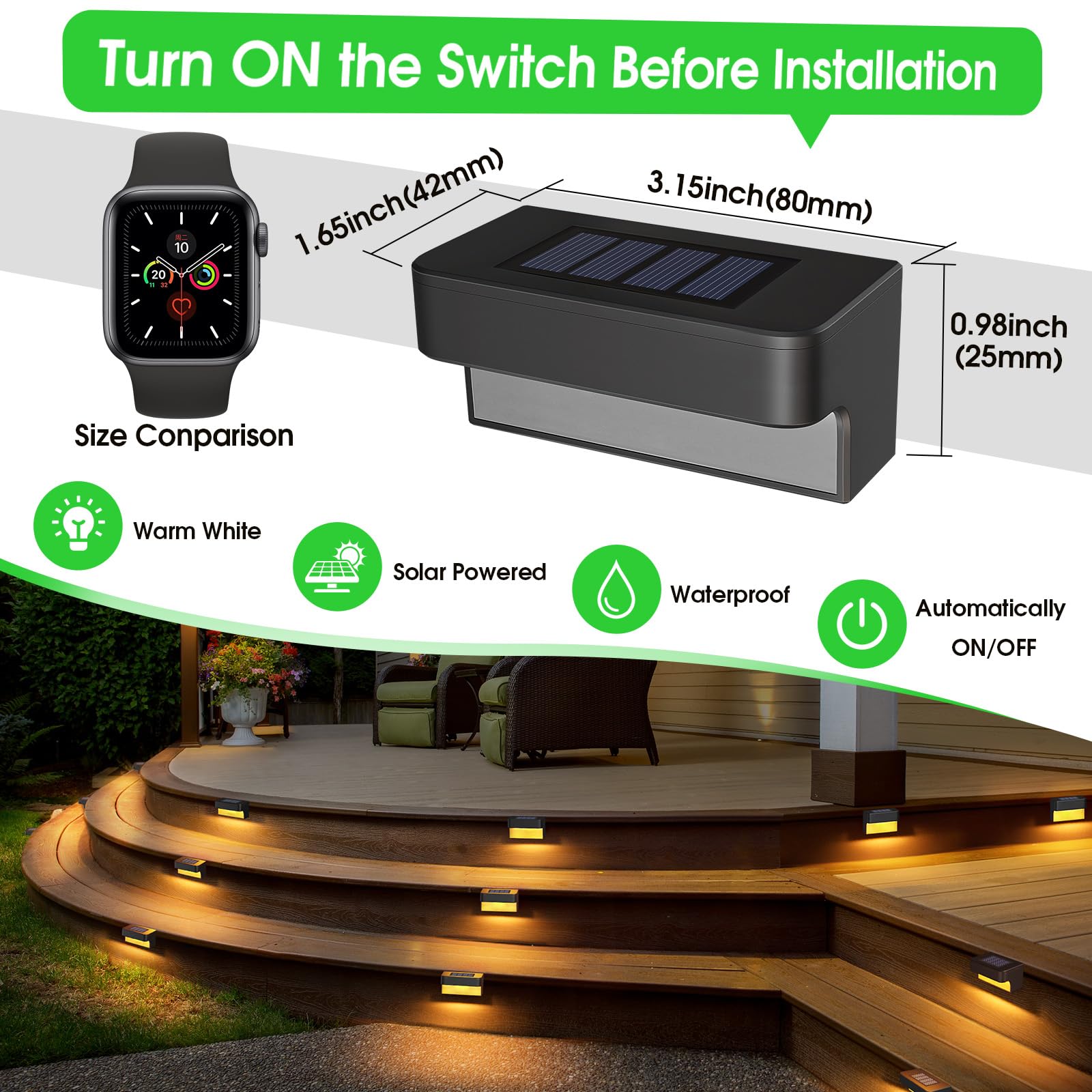 Asomst Solar Deck Lights Outdoor 16 Packs, Led Waterproof Warm White Step Light For Garden Pathway