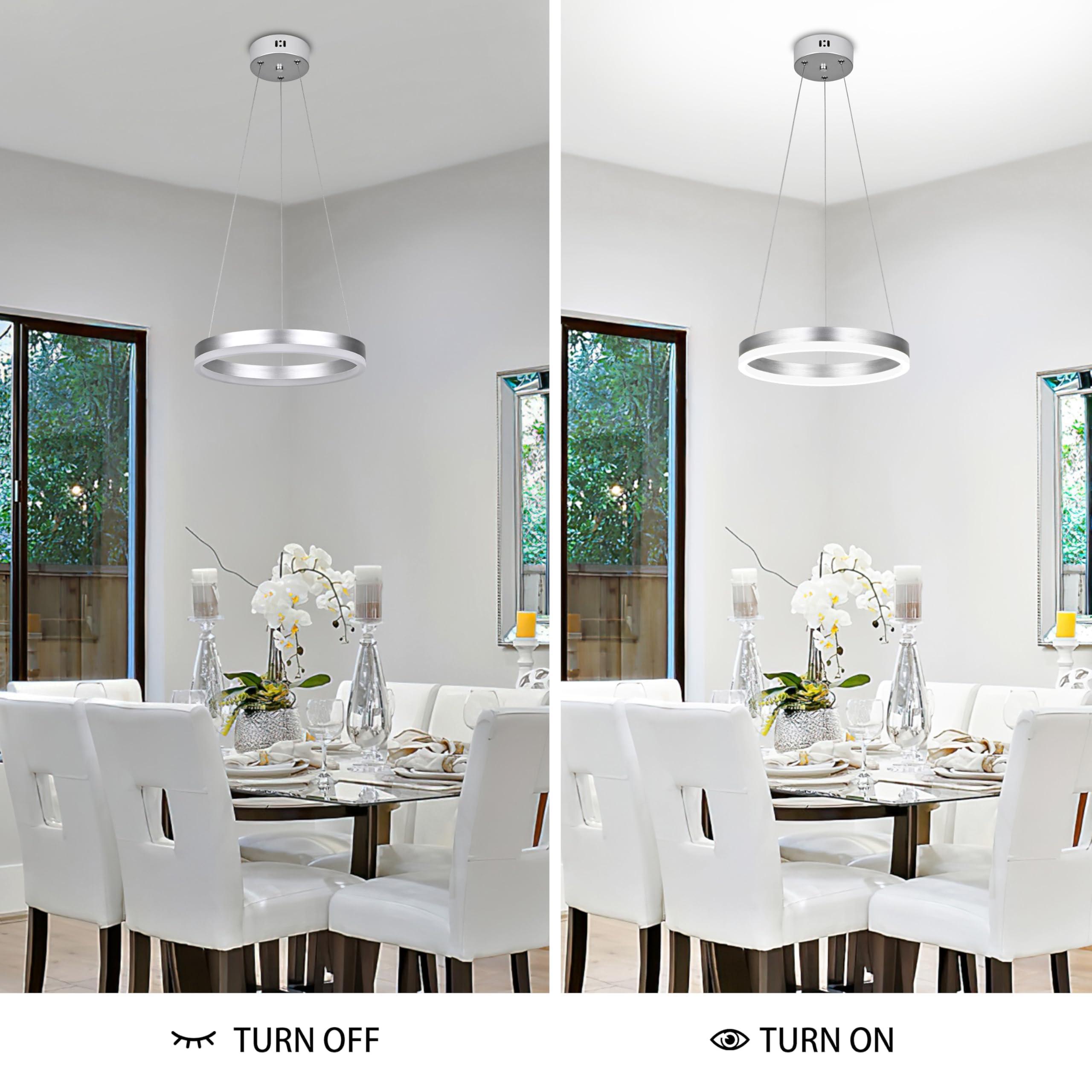 Mccokaige 12'' Nickel Led Ring Chandelier Ring Modern Led Chandelier Modern Pendant Lights Adjustable Height Light Contemporary