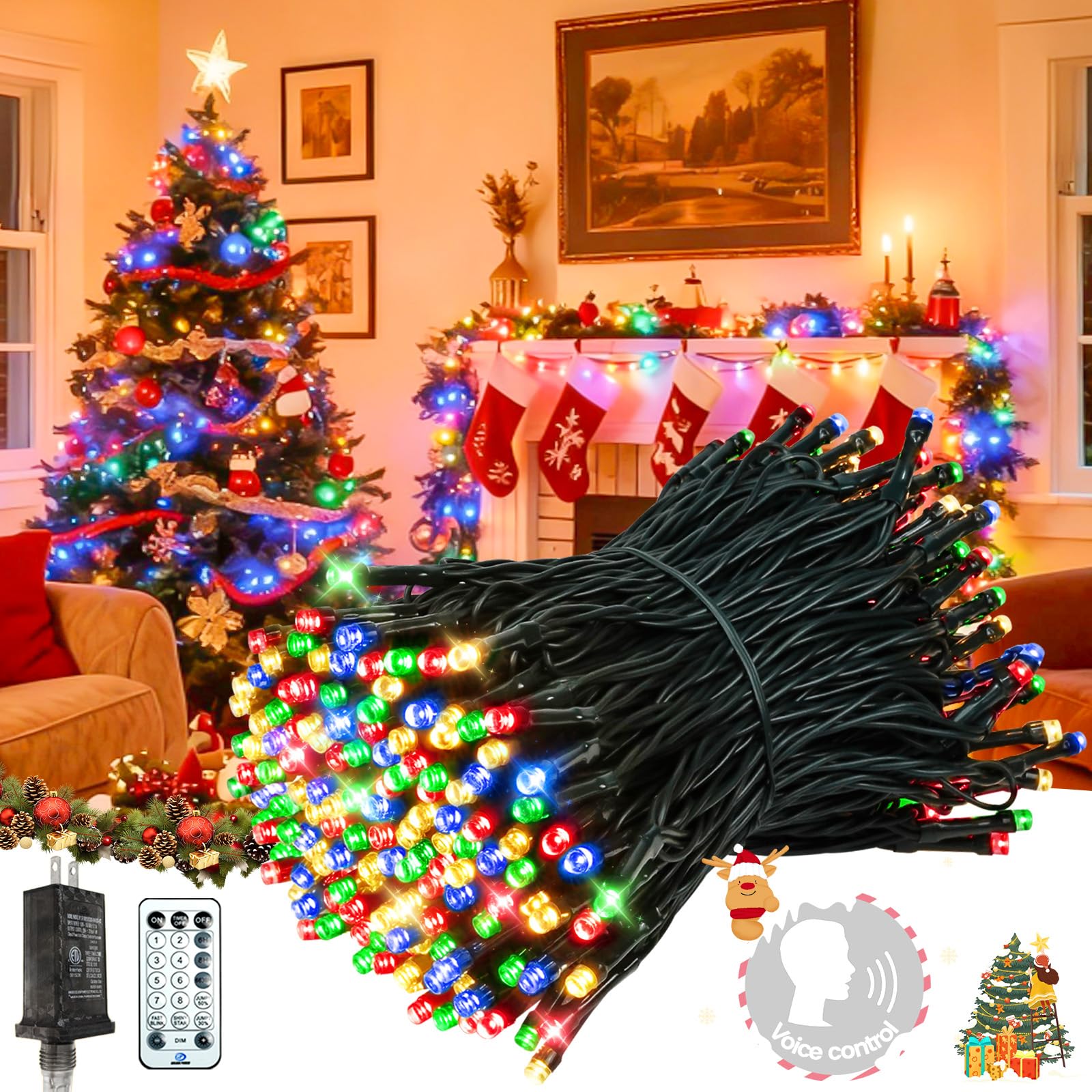 Voice Control 88Ft 240Led Smart Christmas String Lights Outdoor/Indoor | String Lights Plug In With Remote  12Modes  7Voice Commands & Timers  Christmas Twinkle Light For Xmas Tree Decor (Multicolor)